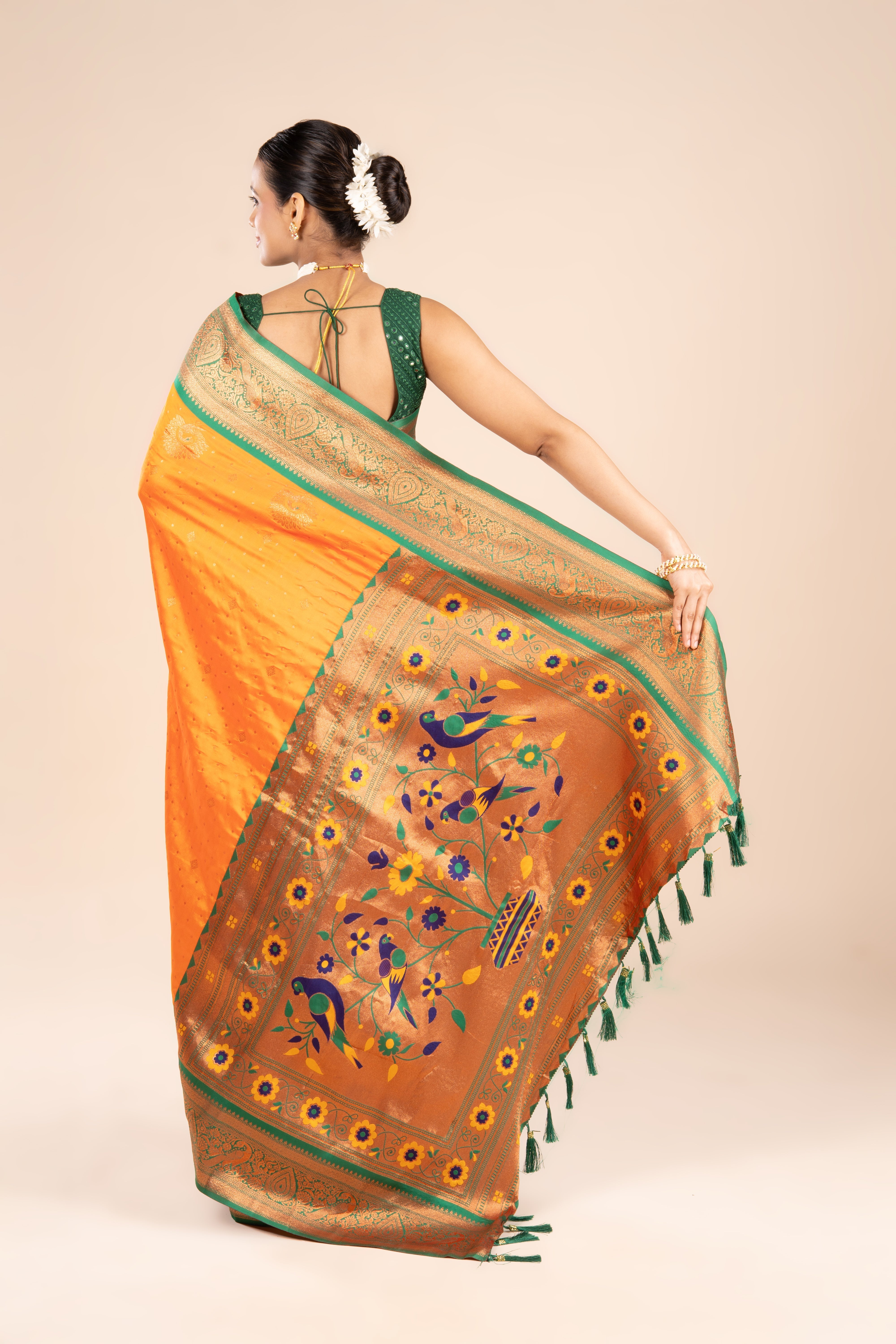 Orange Katan Silk Paithani Saree