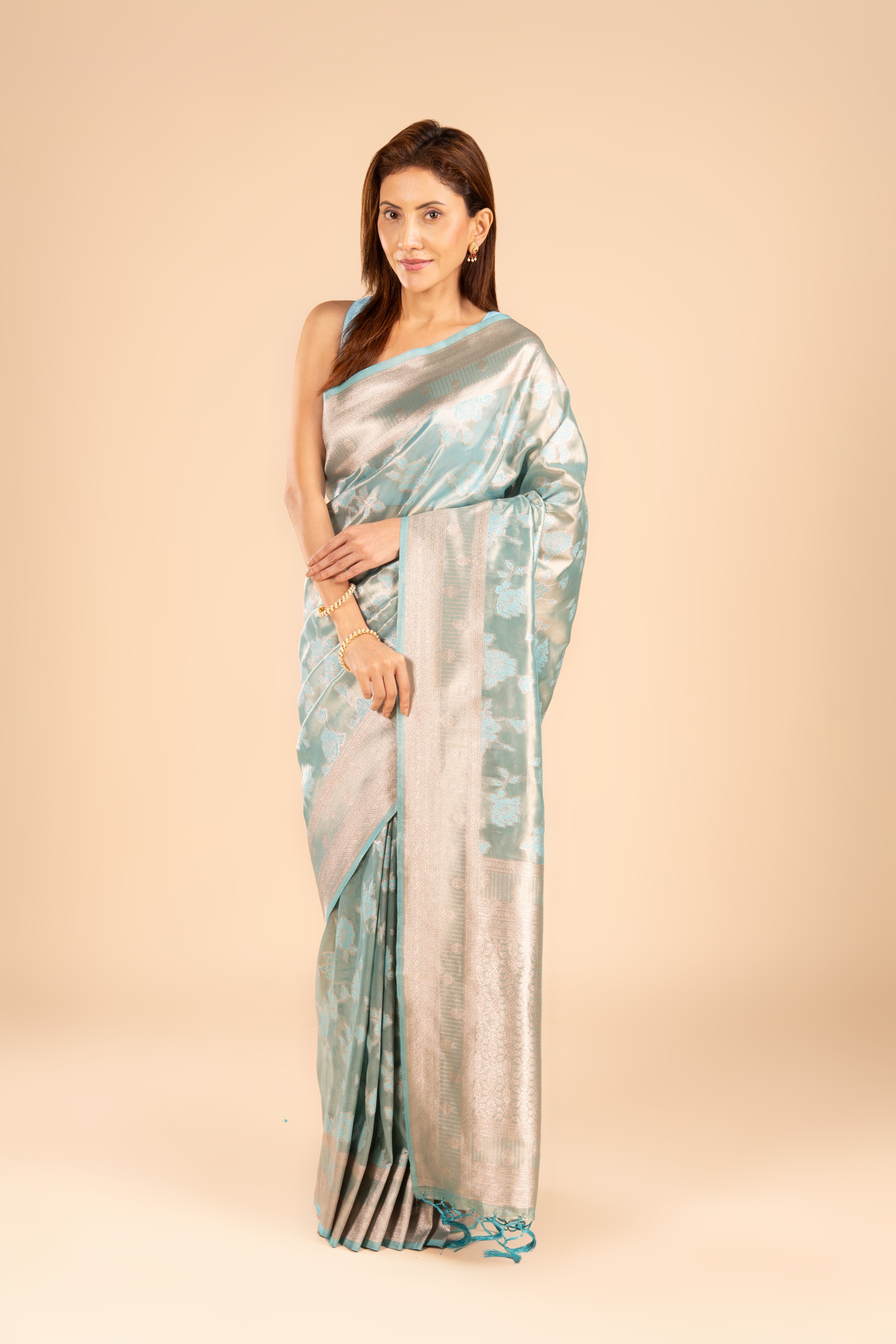 Pastel Blue Tissue Silk Saree