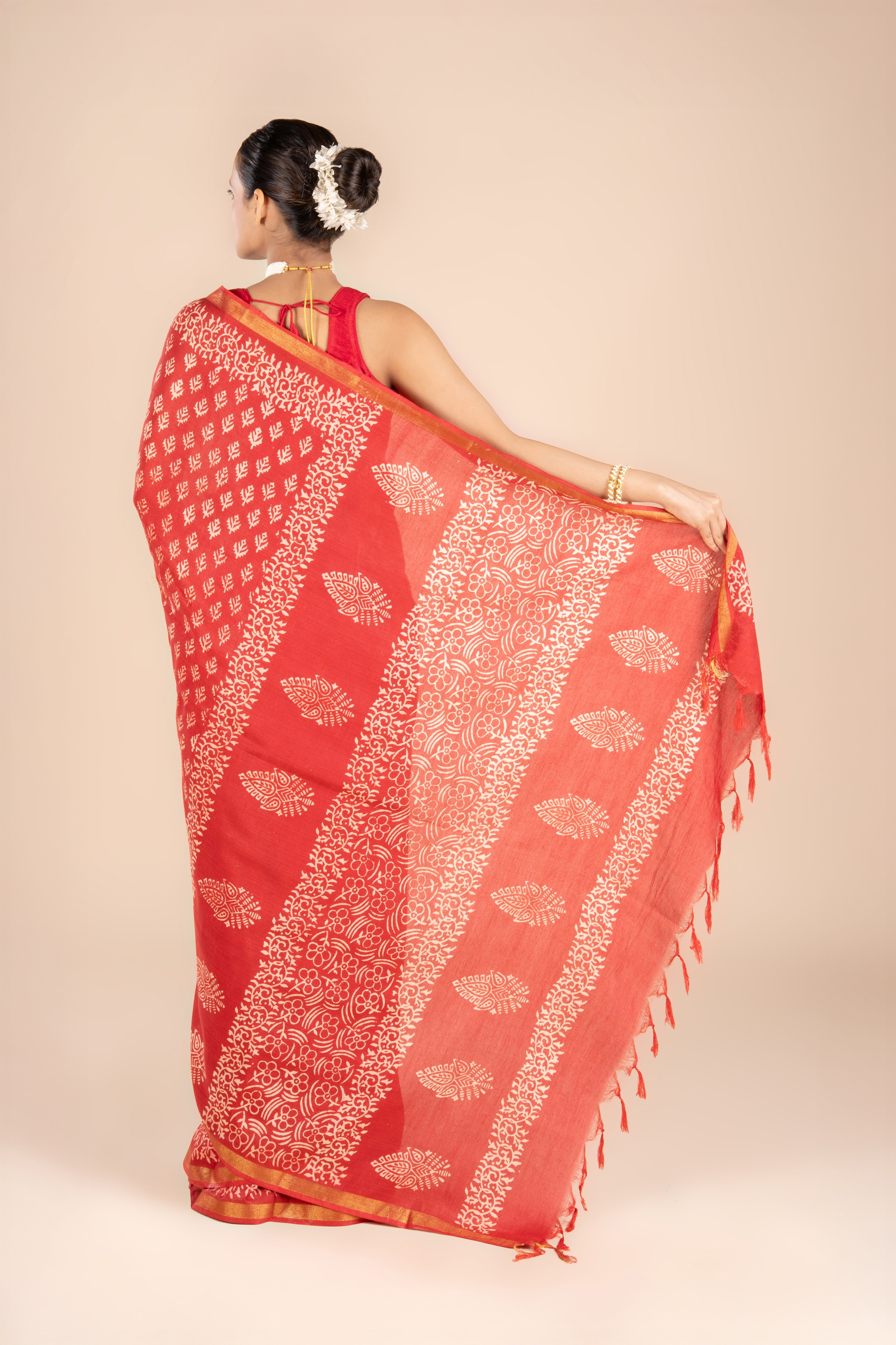 Red Dupion Silk Saree