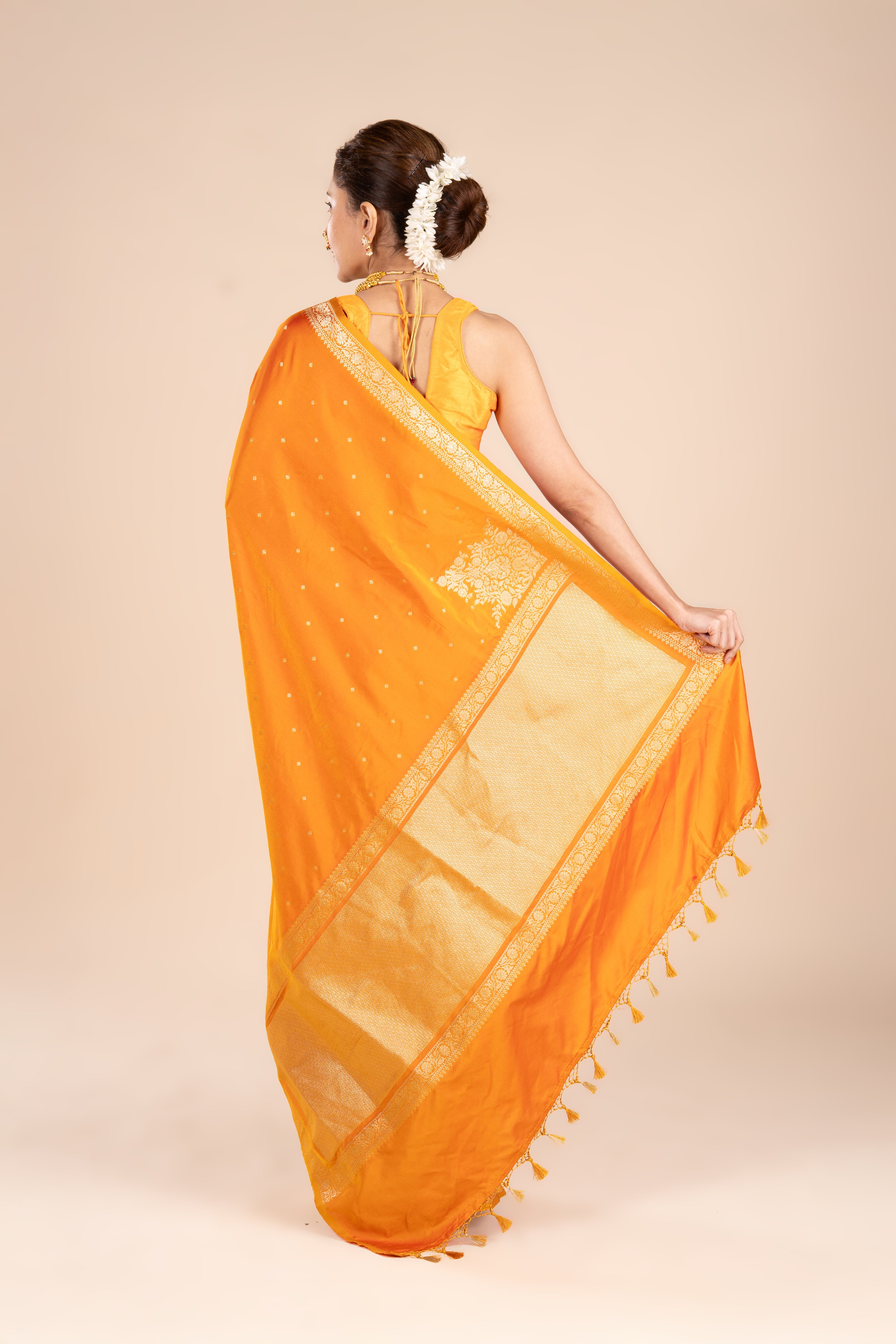 Orange Katan Silk Banarasi Saree