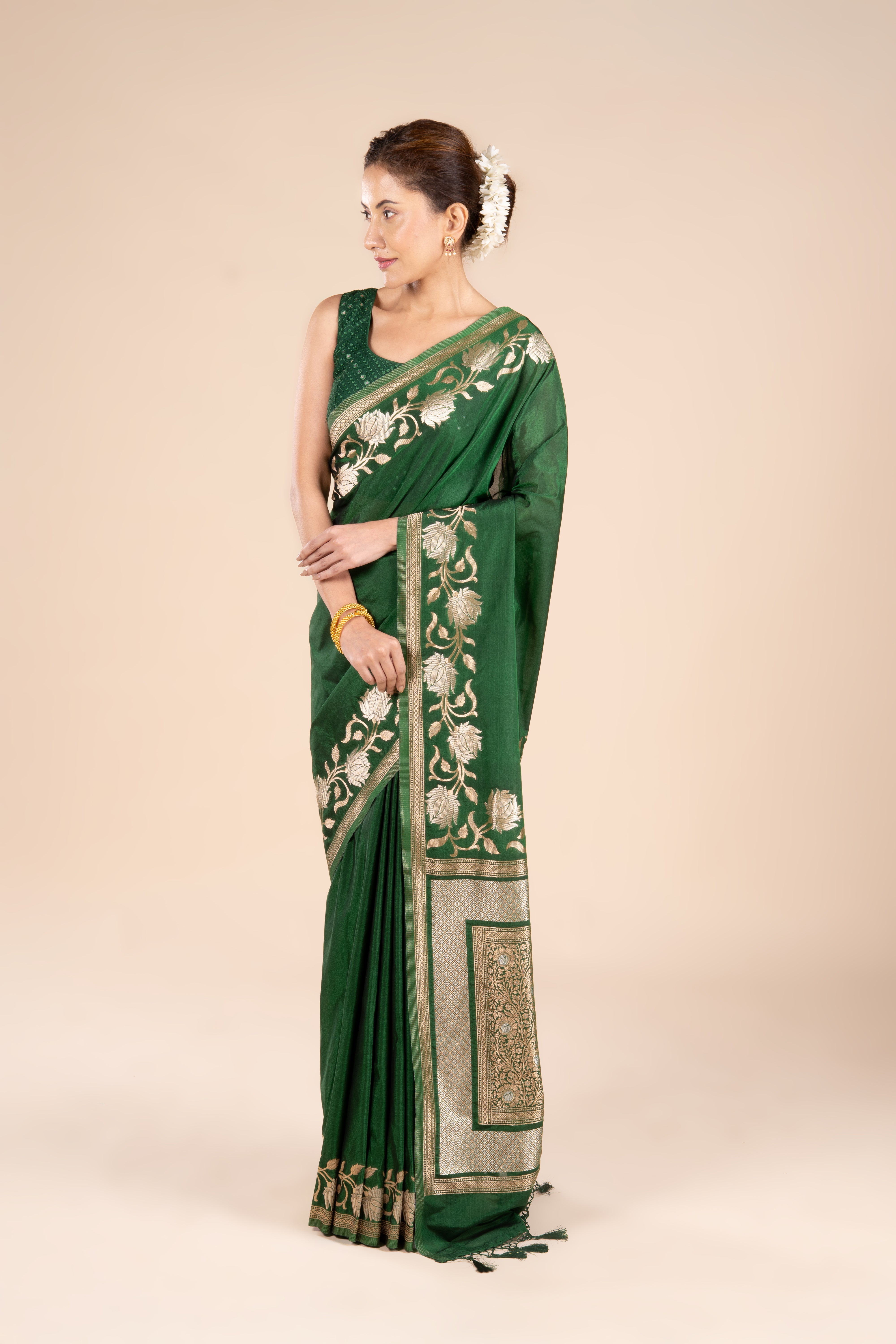 Green Katan Silk Banarasi Saree