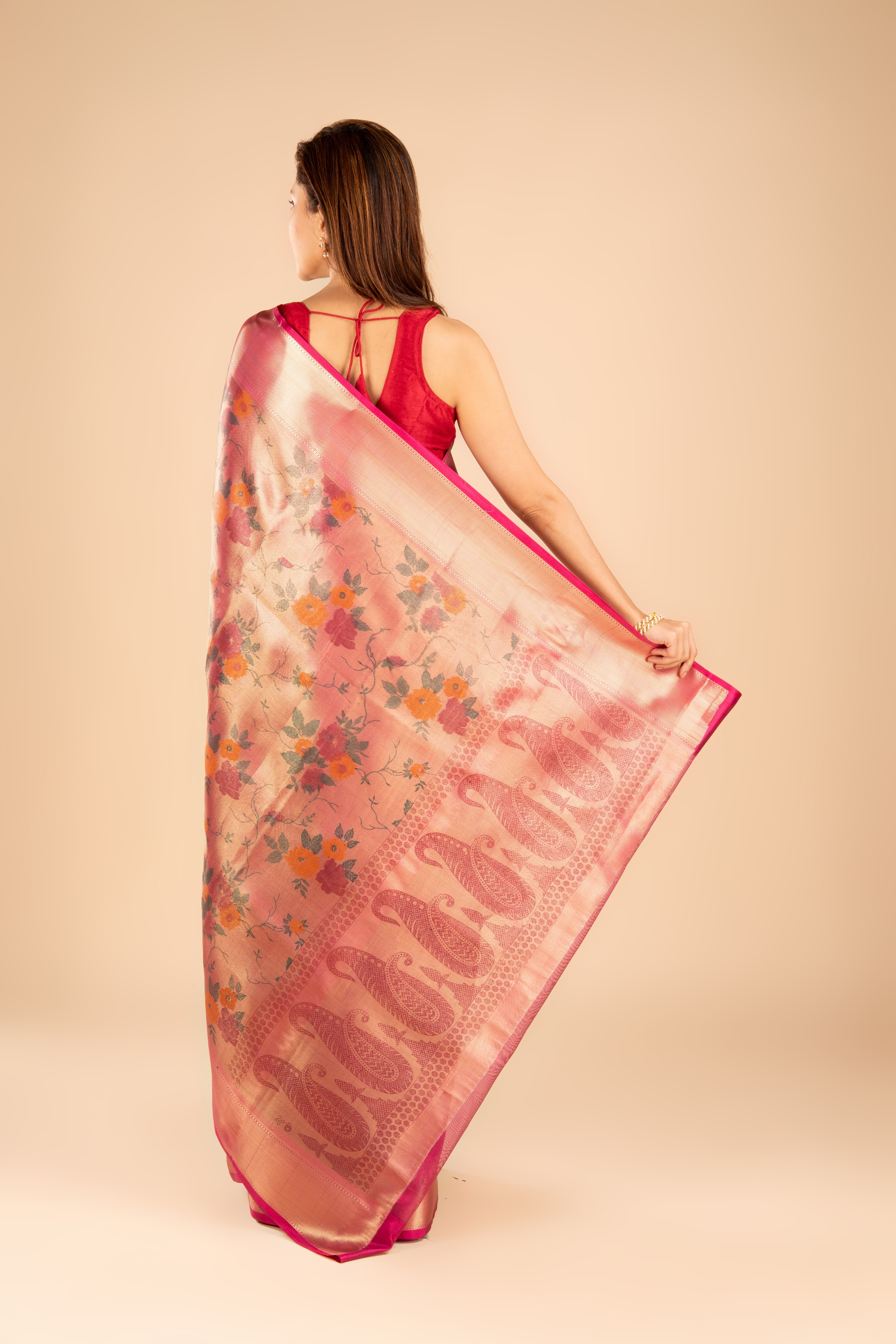 Rose Gold Tissue Silk Saree