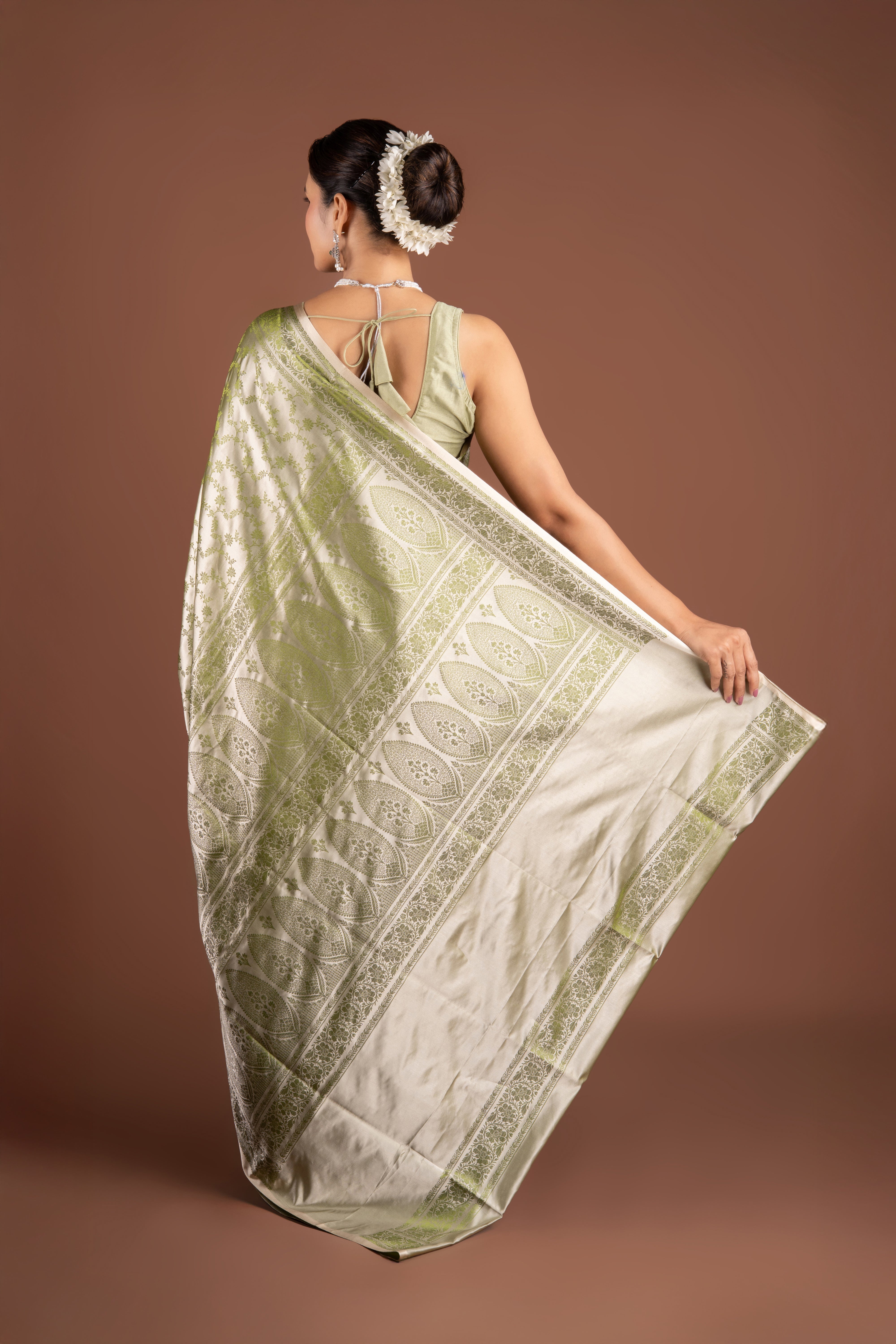 Pastel Green Soft Silk Banarasi Saree