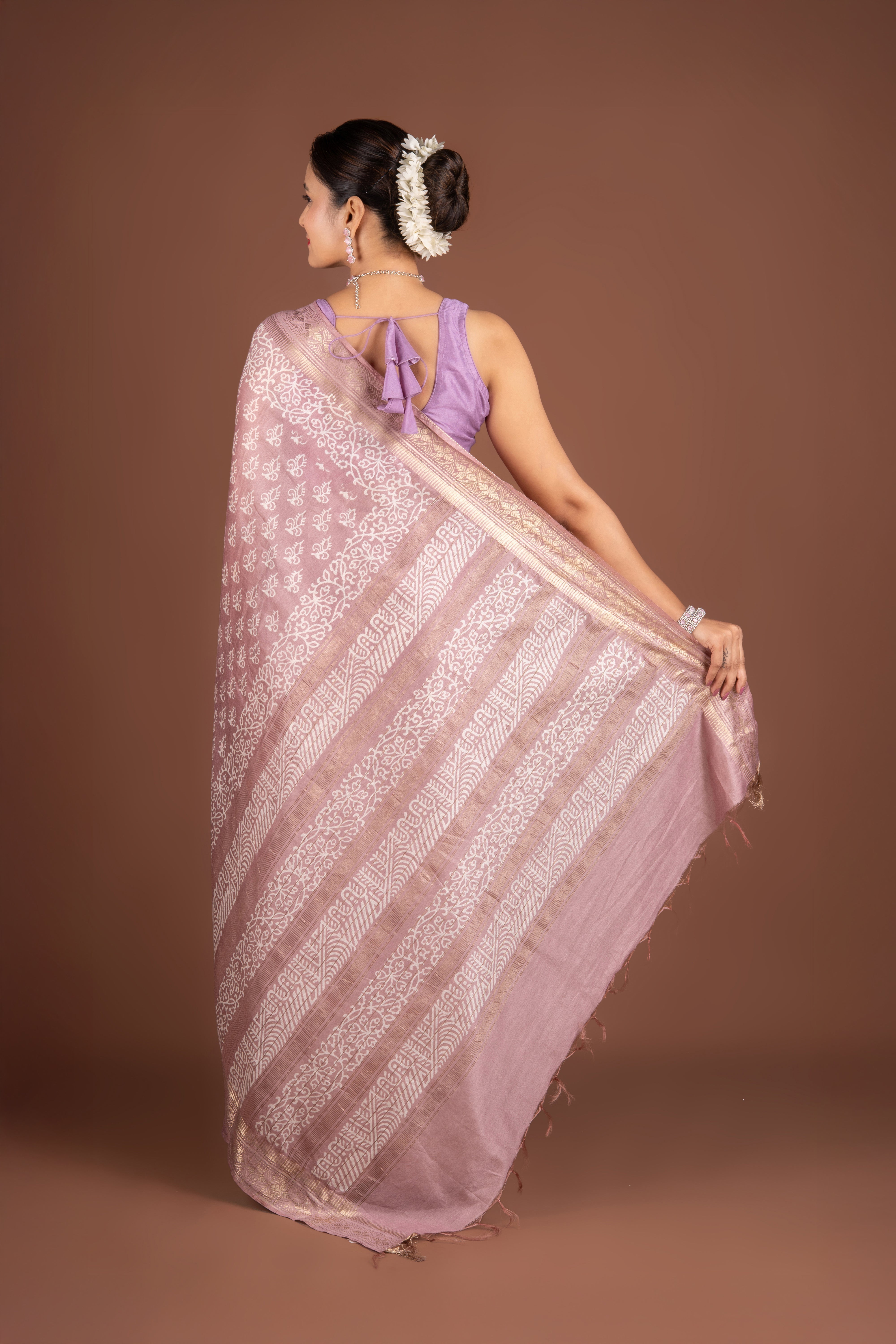 Pastel Pink Tussar Silk Saree
