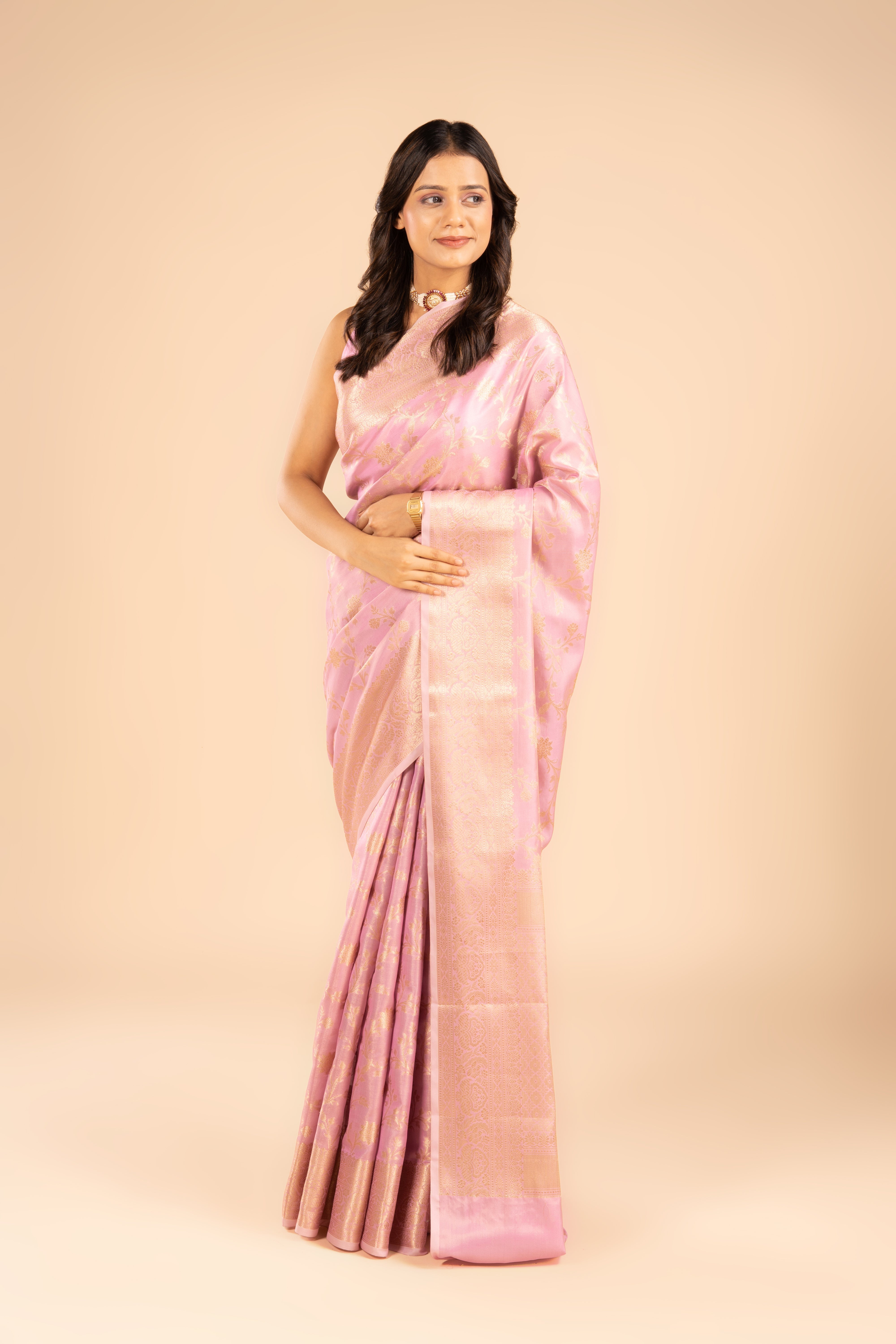 Pink Tissue Silk Saree with Jaal pattern