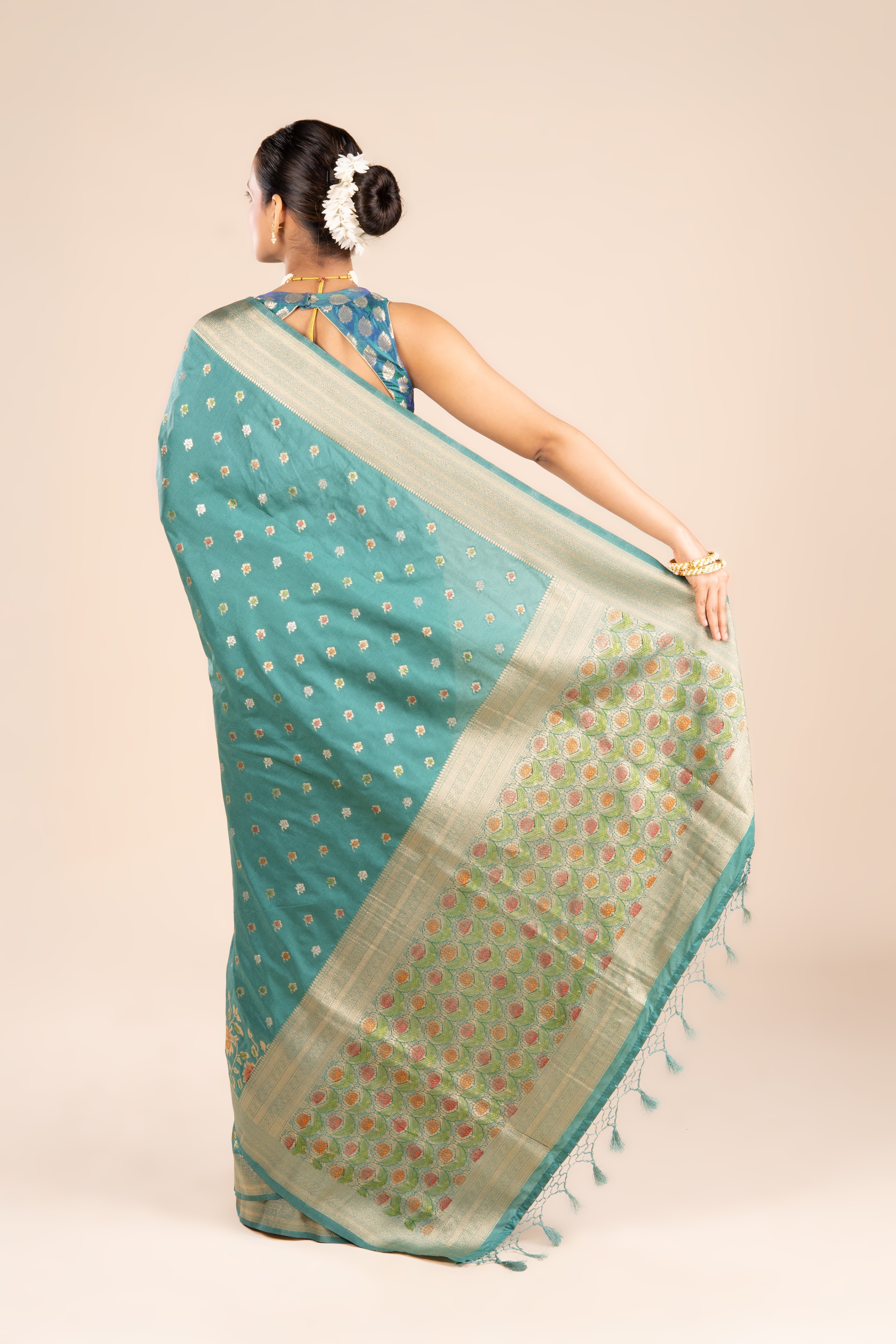 Green Dola Silk Pashmina Saree