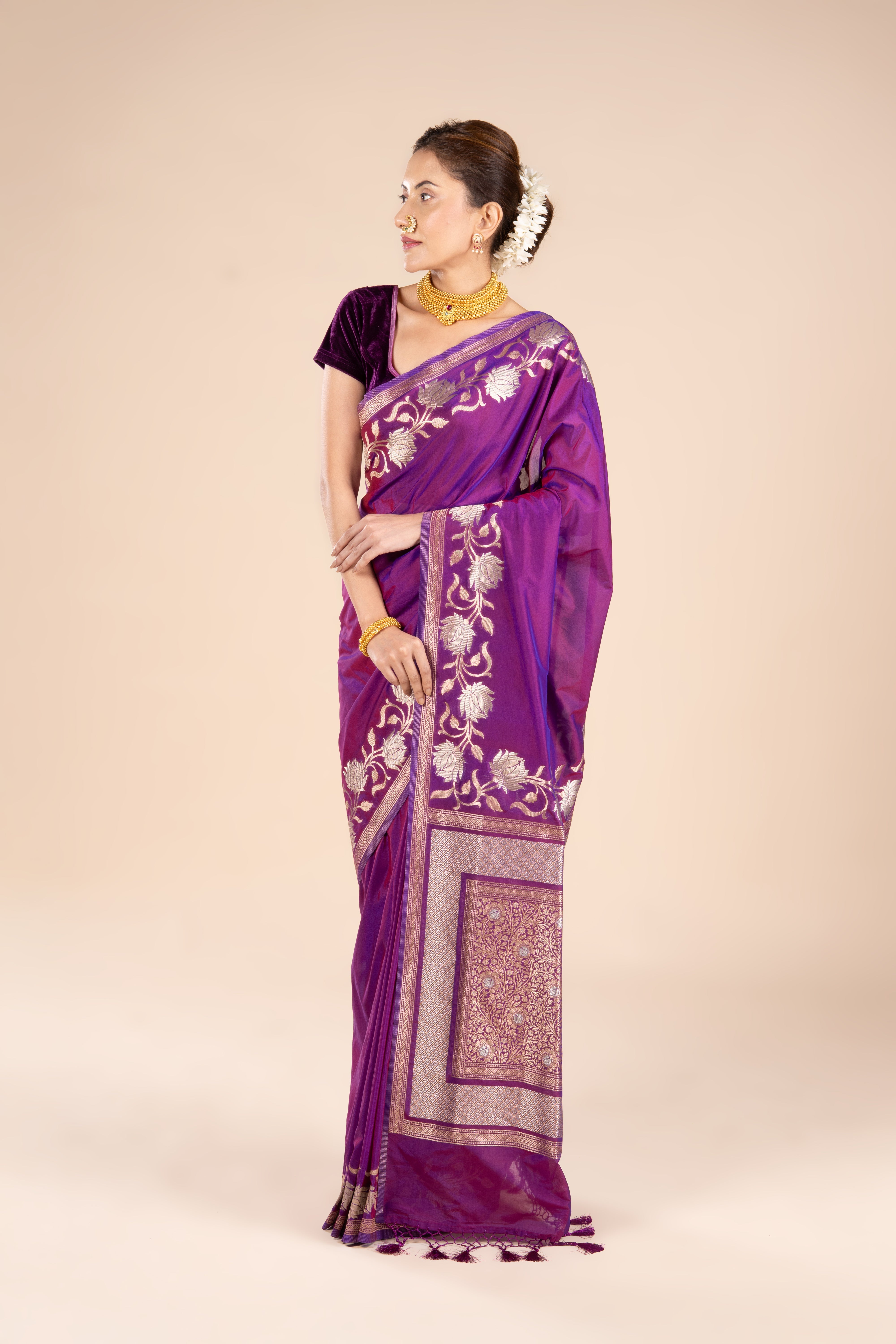 Purple Katan Silk Banarasi Saree