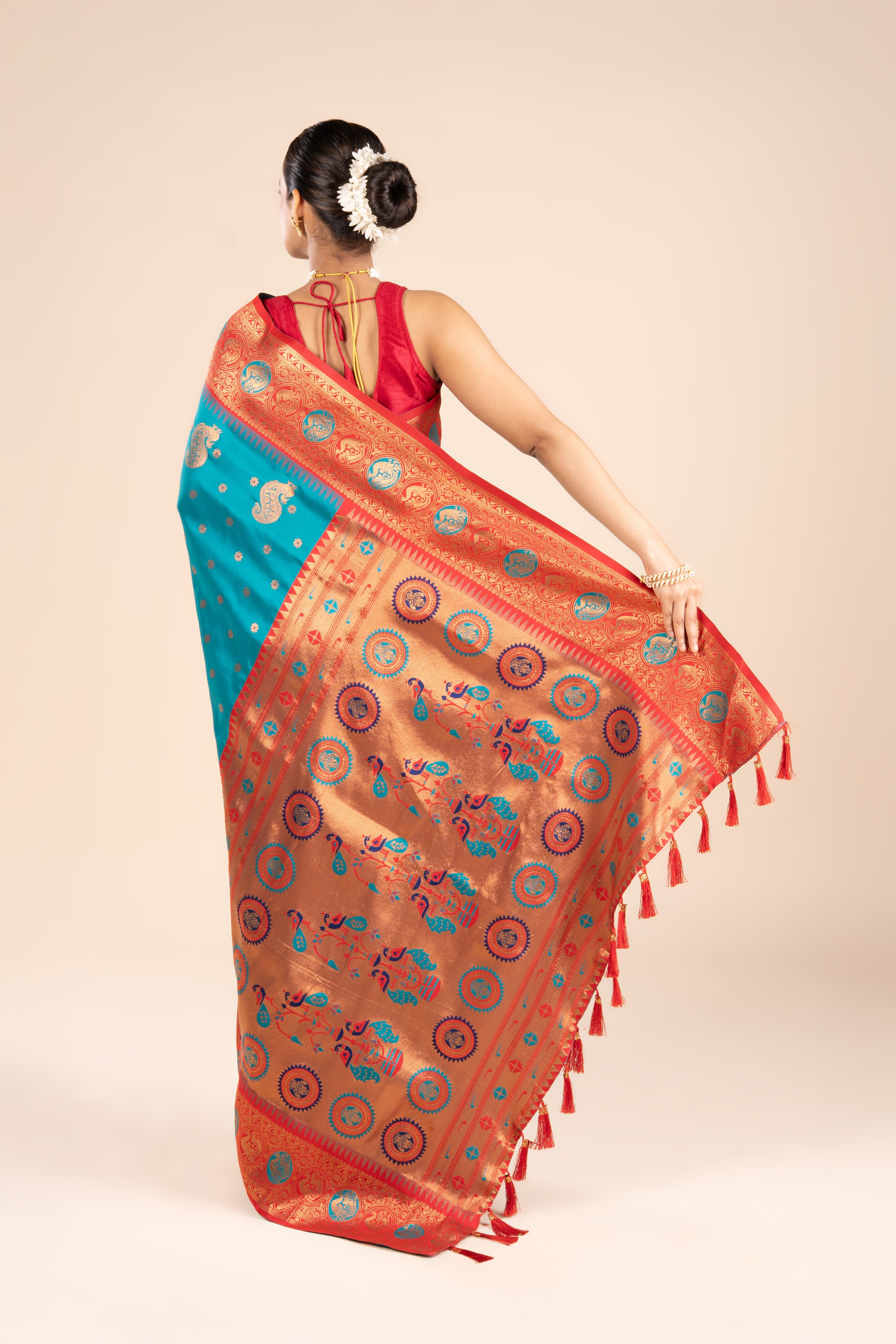 Sea Green Katan Silk Paithani Saree