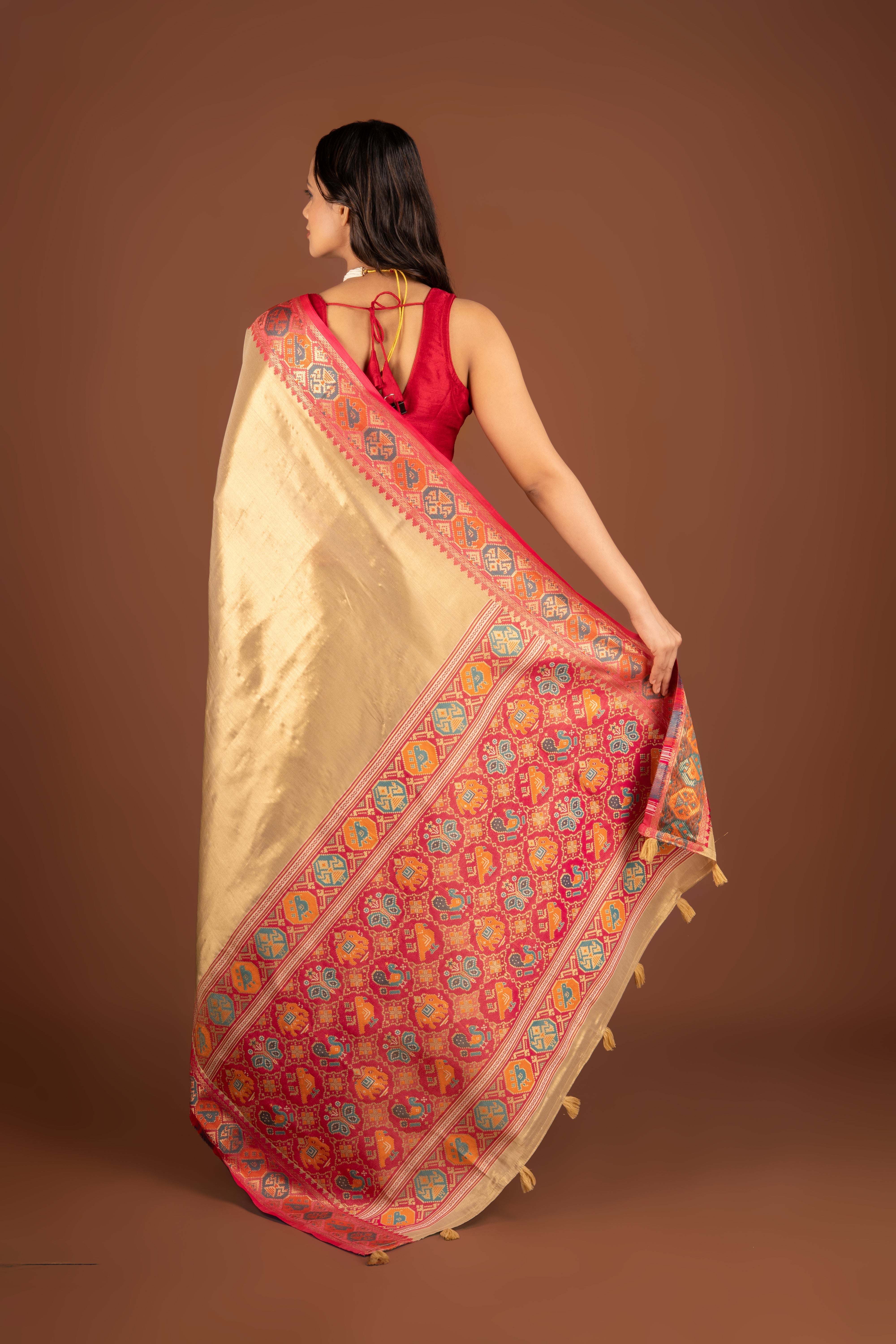 Cream Tissue Silk Patola Saree