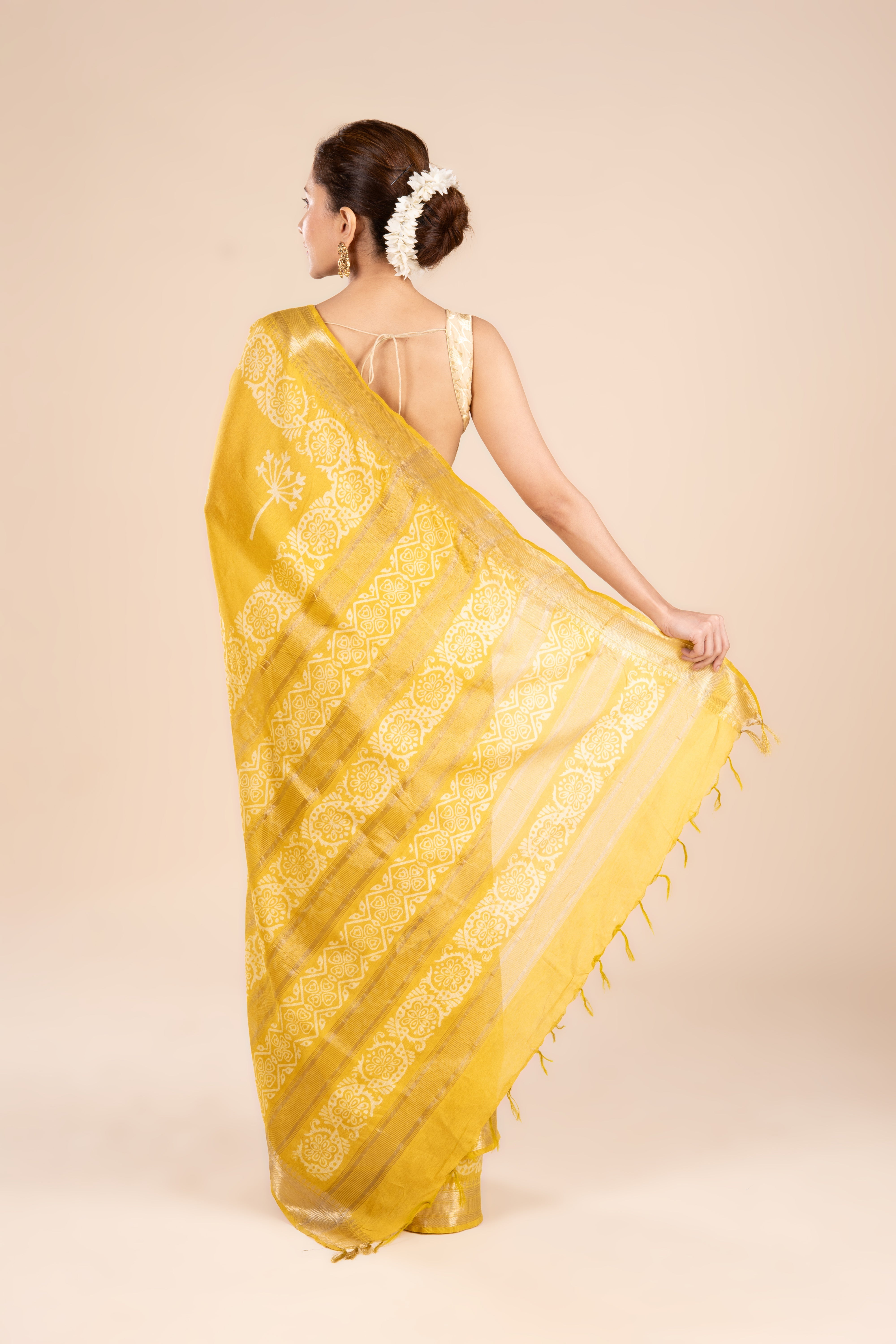Yellow Tussar Silk Saree