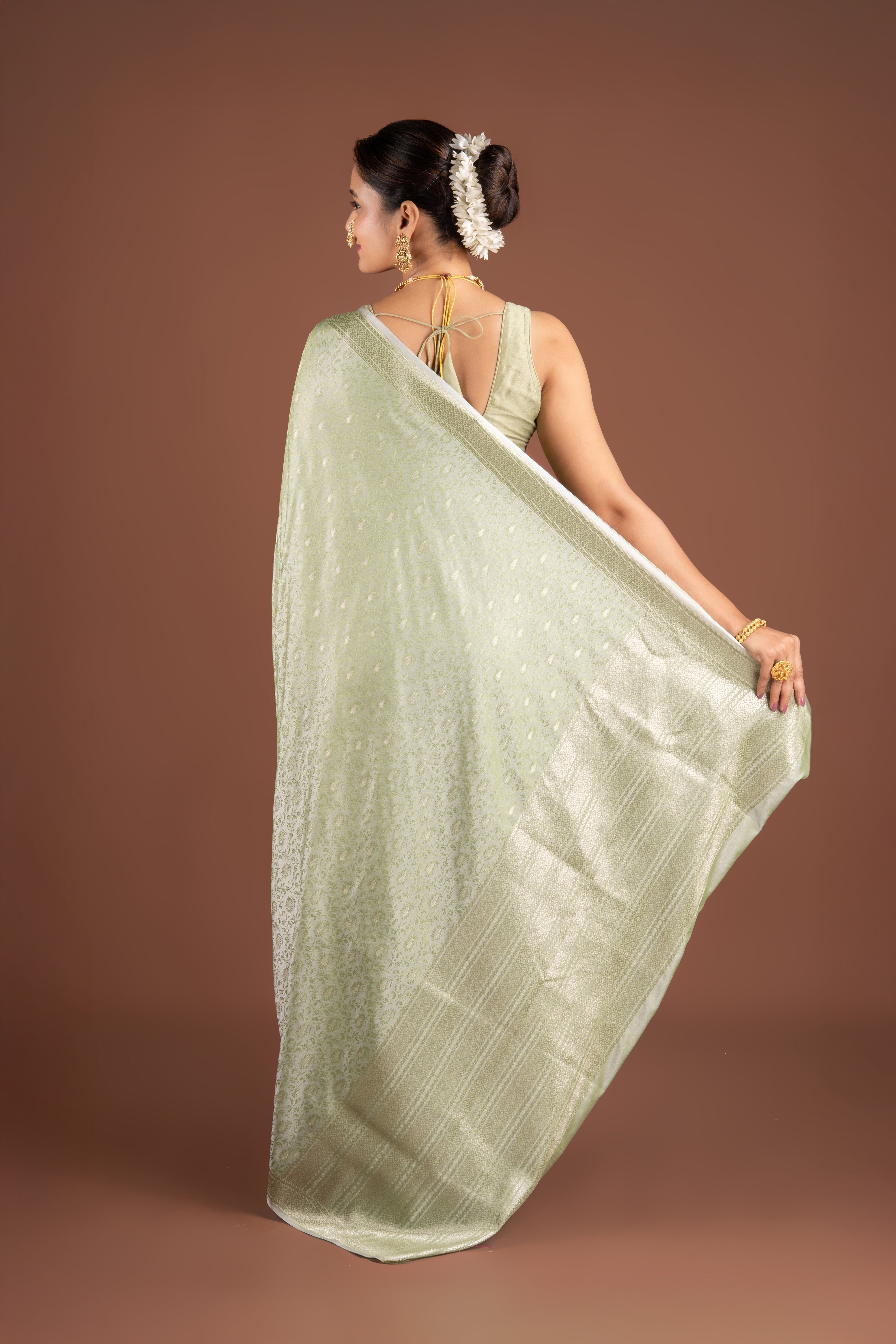 Pastel Green Katan Silk Tanchoi Saree
