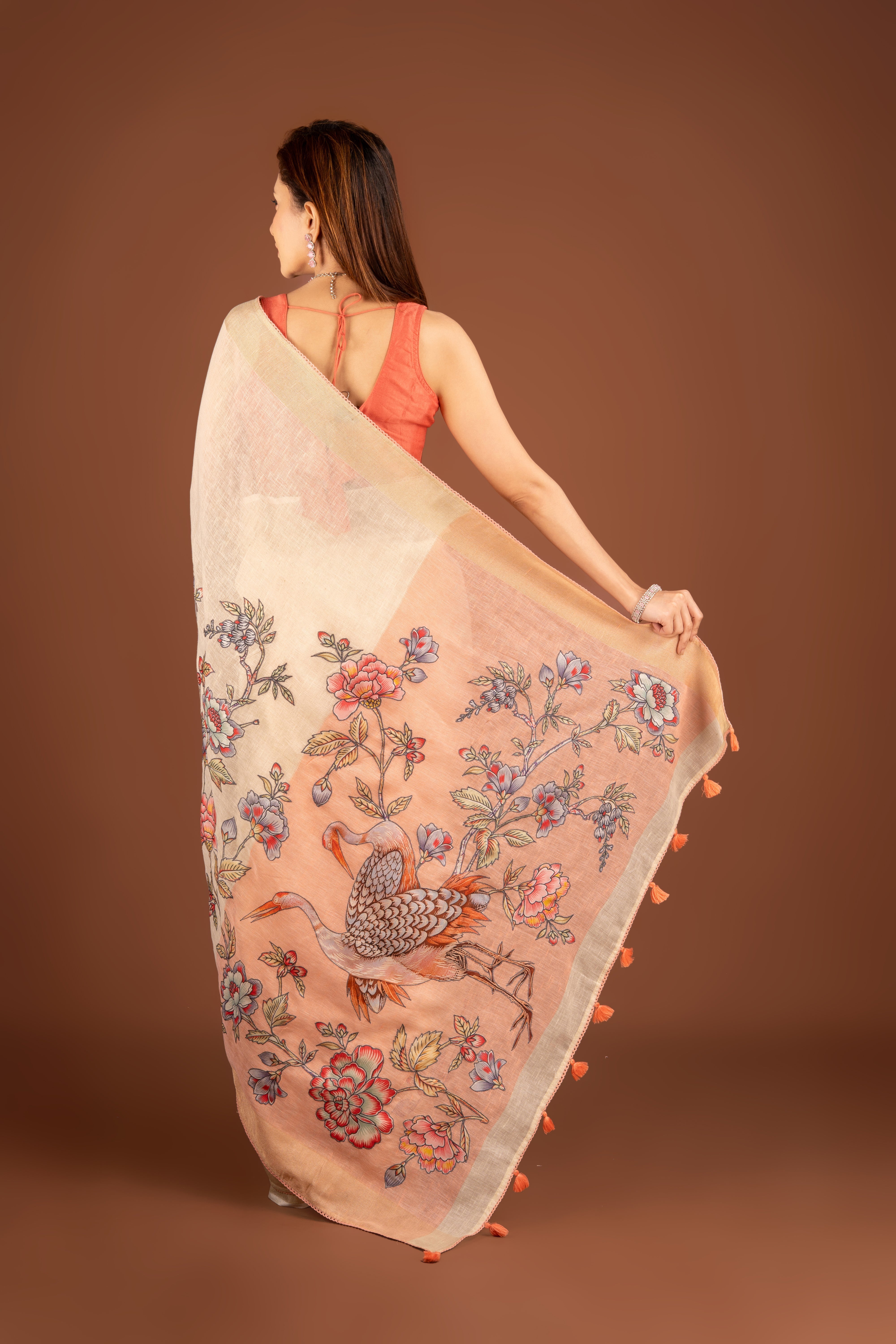Cream Silk Jute Saree