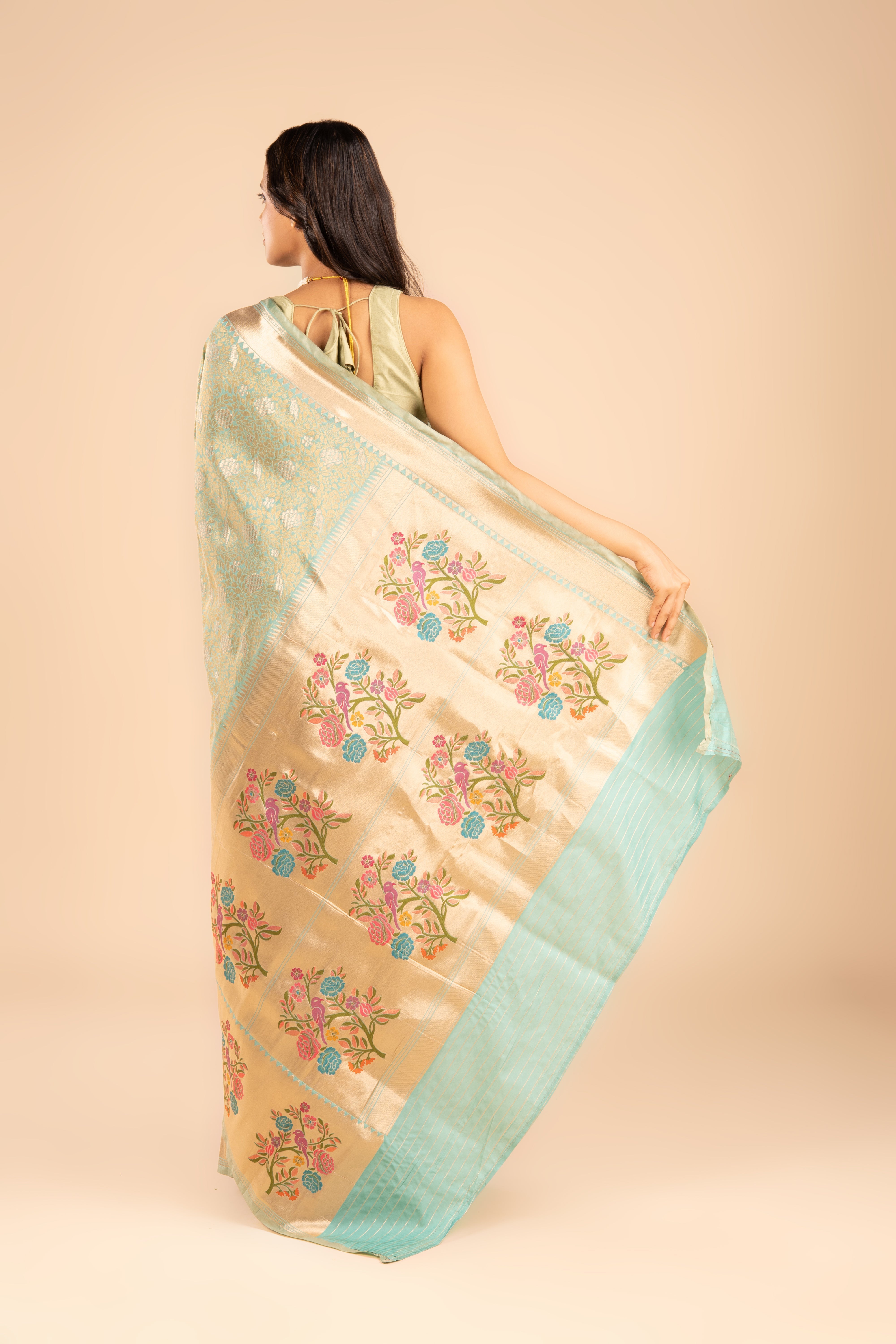 Sea Green Katan Silk Brocade Saree