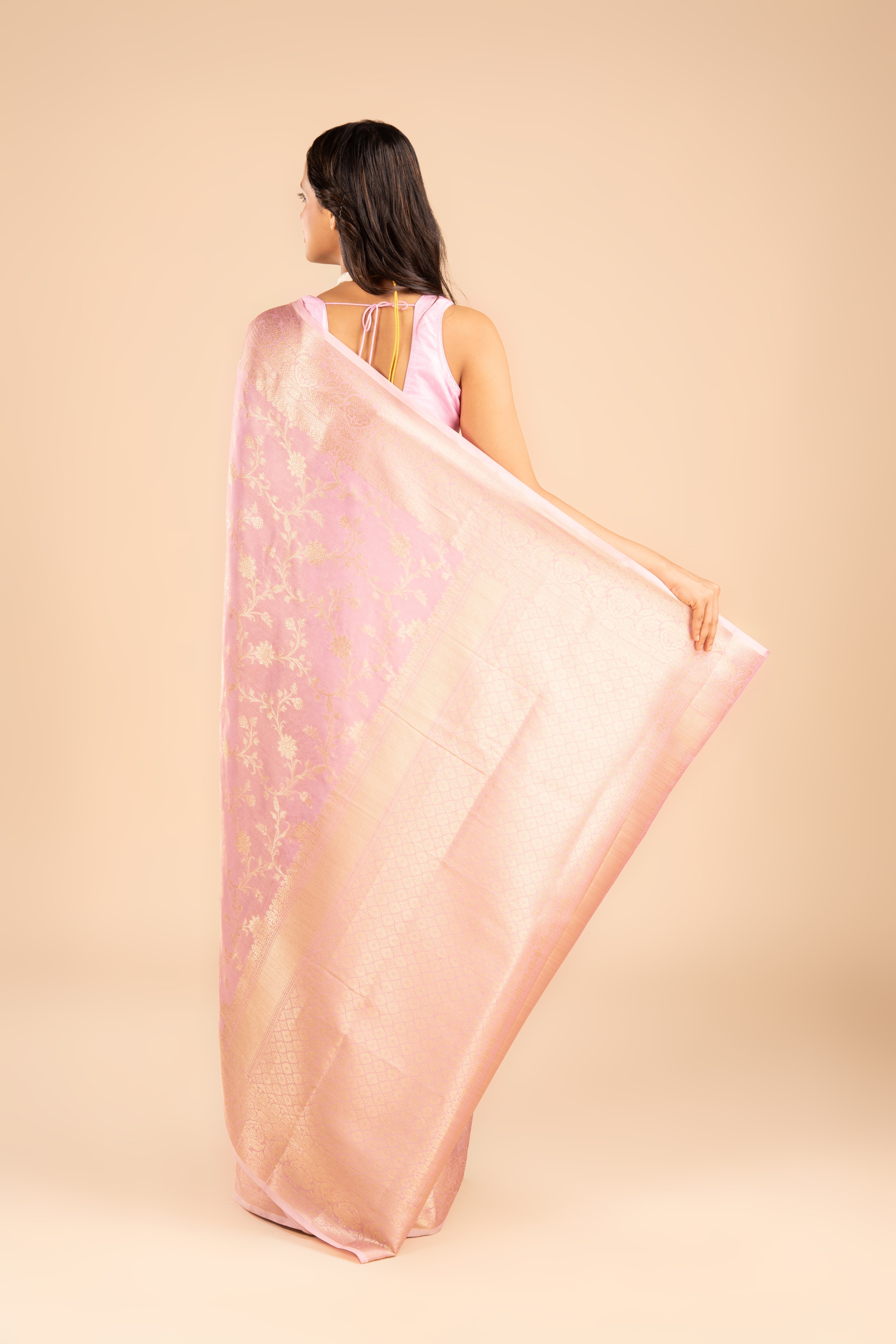 Pink Tissue Silk Saree with Jaal pattern