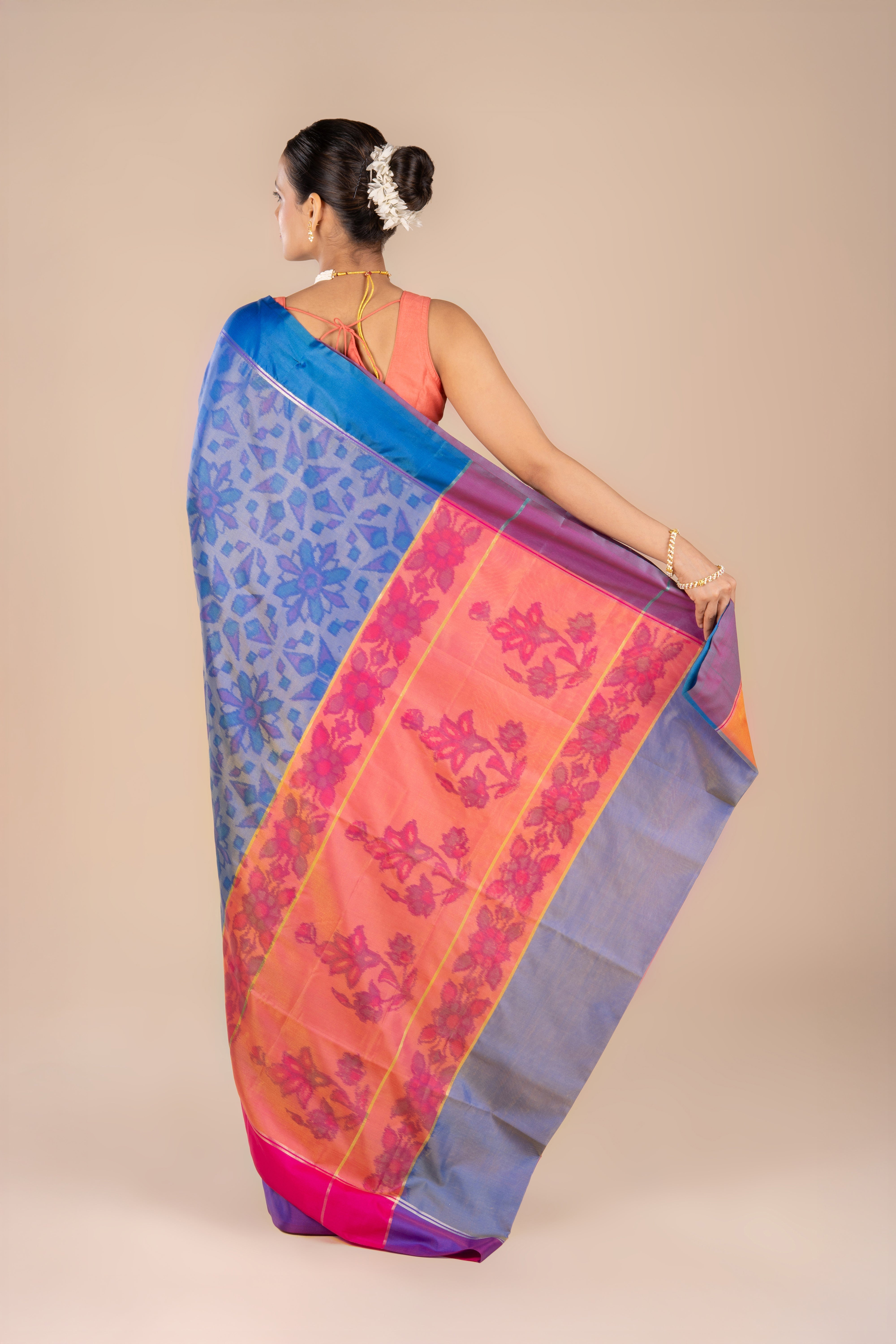 Indigo Blue Katan Silk Patola Saree