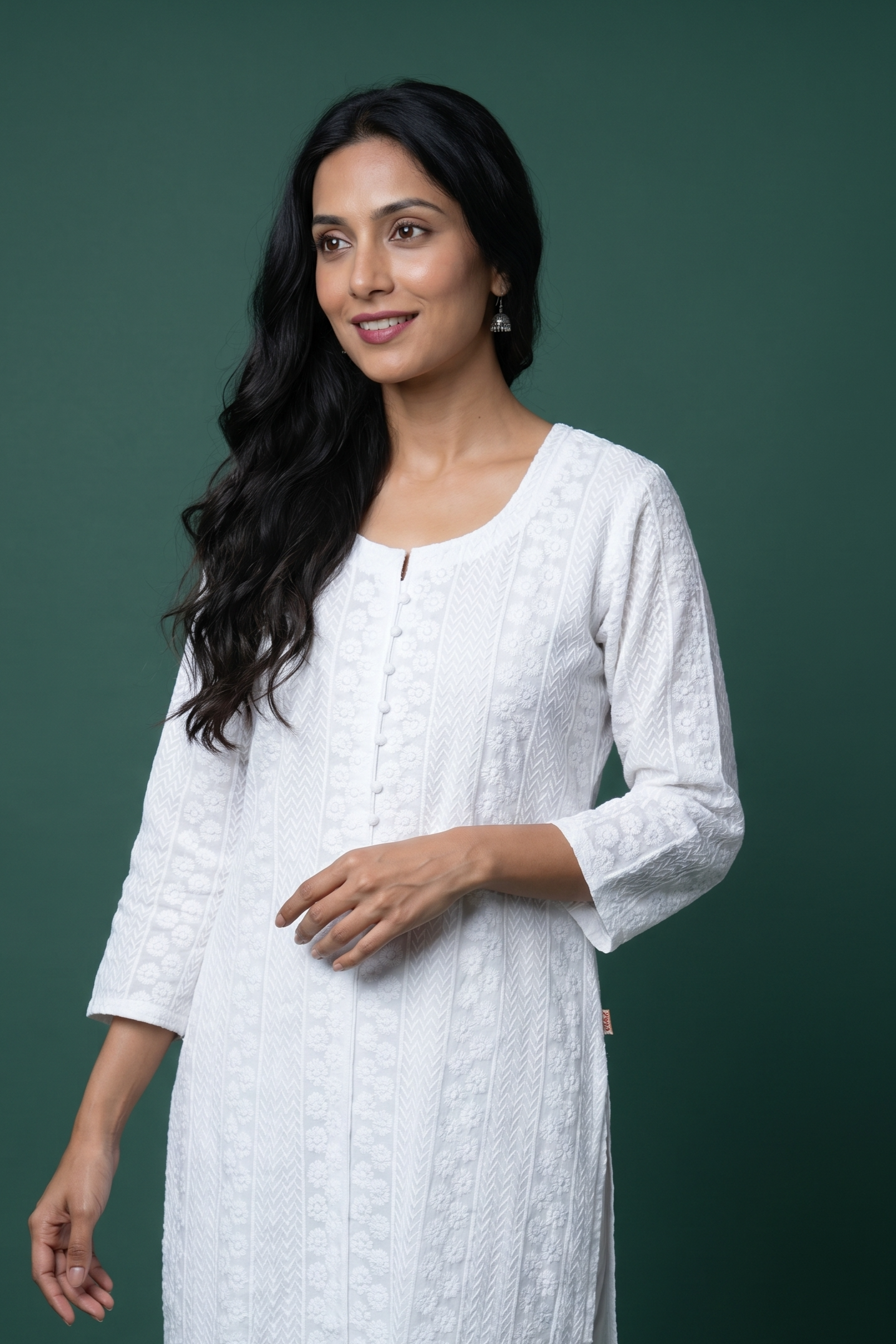 White Georgette Chikankari Kurti with Floral Motifs