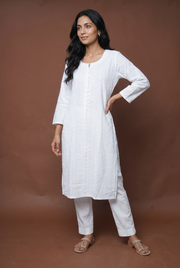 White Georgette Chikankari Kurti with Paisley Motifs