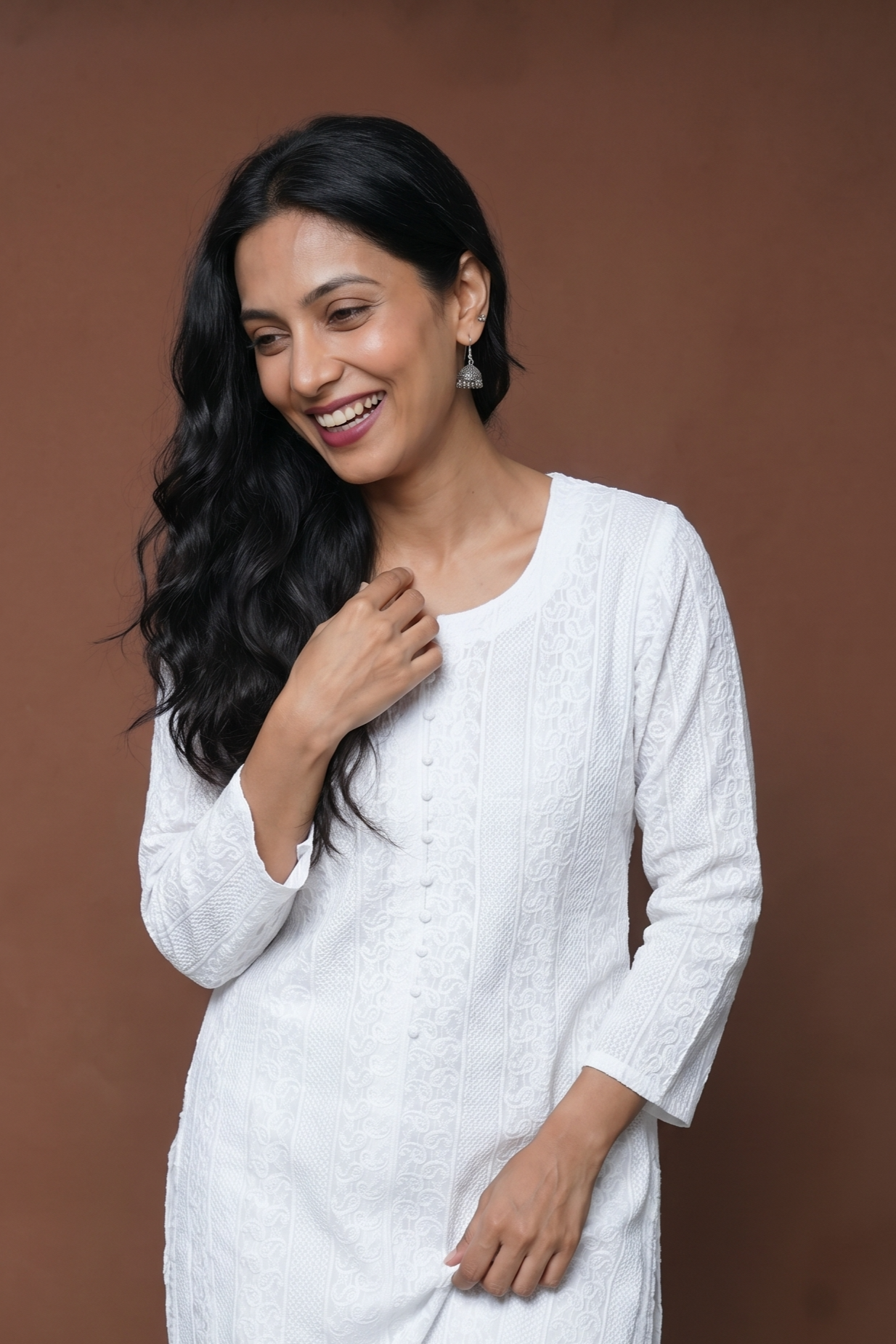 White Georgette Chikankari Kurti with Paisley Motifs