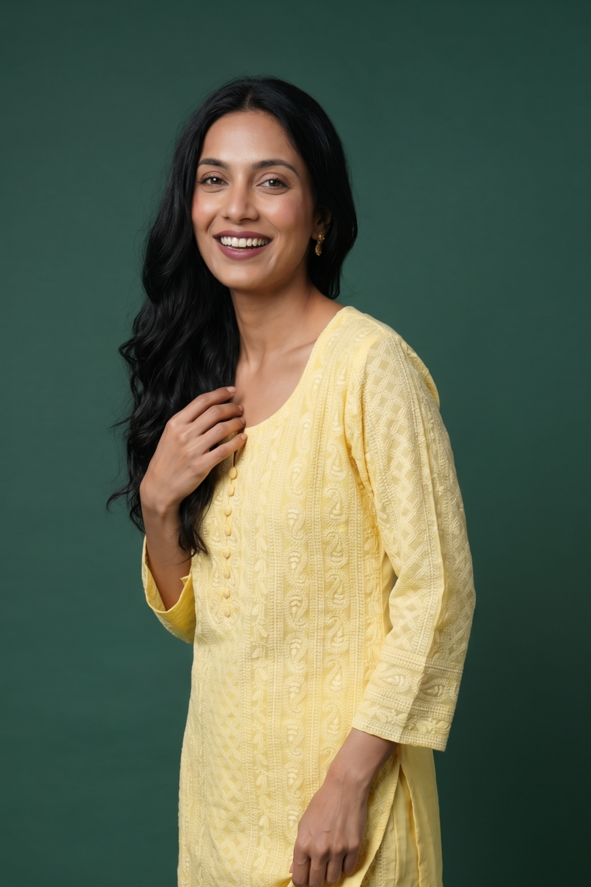 Sunny Yellow Georgette Chikankari Kurti with Paisley and Jaal threadwork