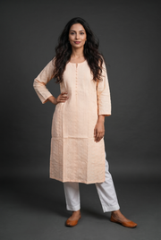 Peach Cotton Chikankari Kurti
