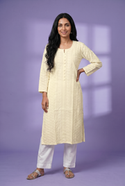 Cream Cotton Chikankari Kurti