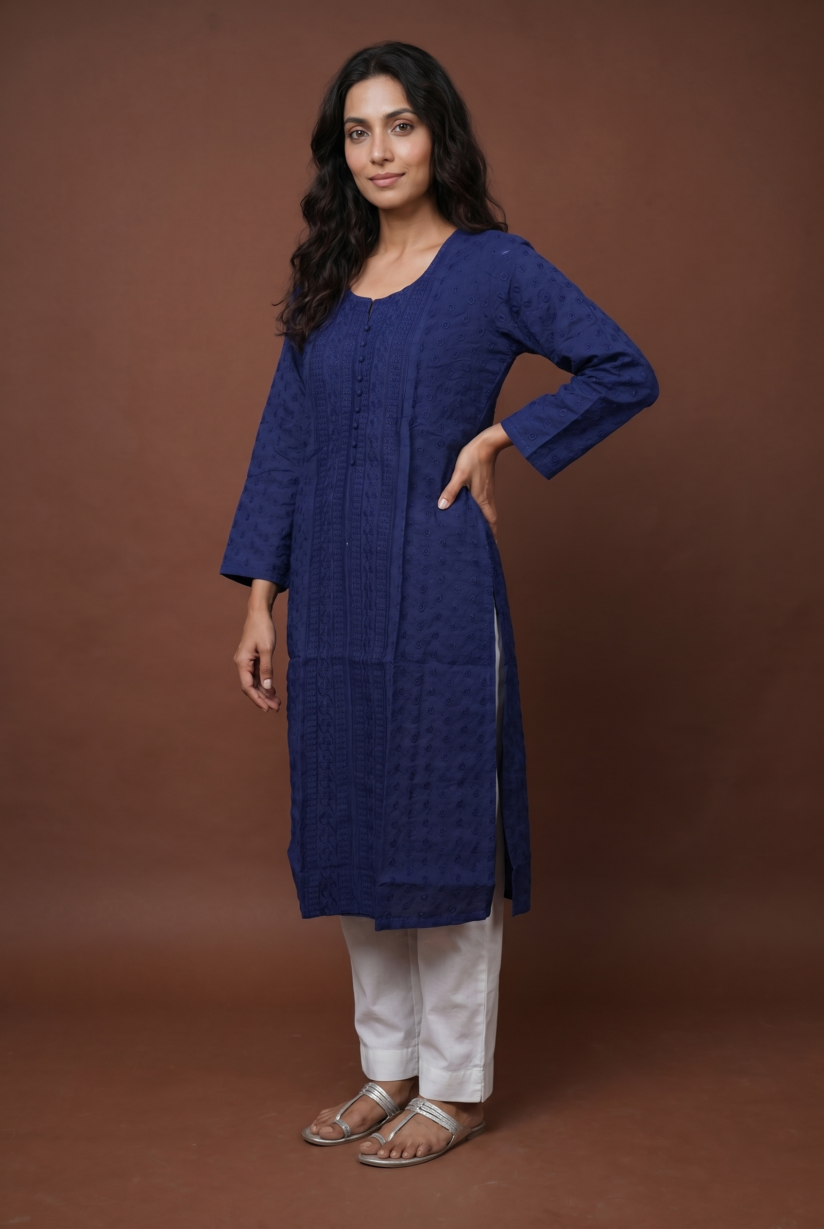 Midnight Blue Cotton Chikankari Kurti