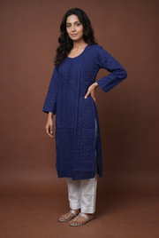 Midnight Blue Cotton Chikankari Kurti