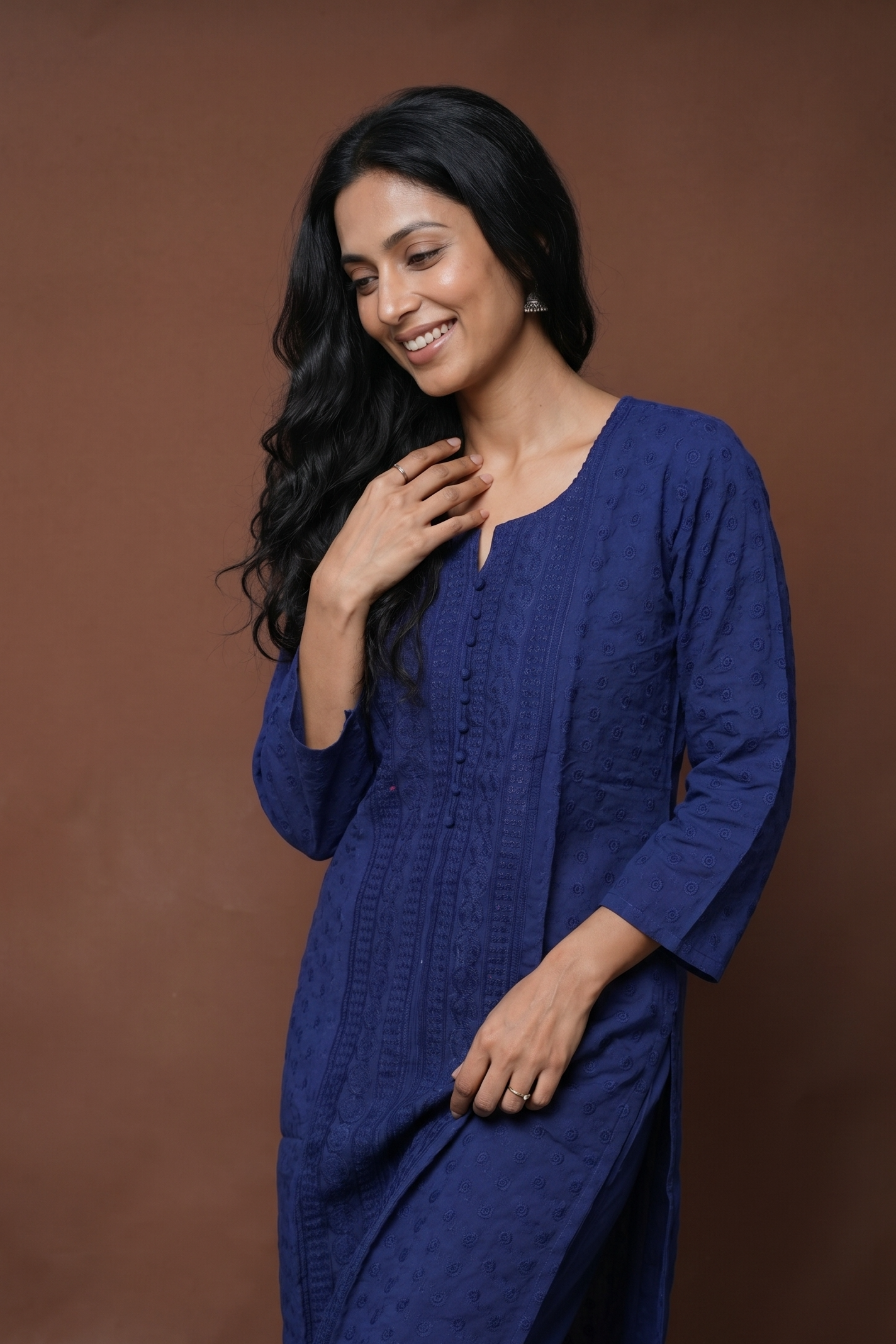 Midnight Blue Cotton Chikankari Kurti