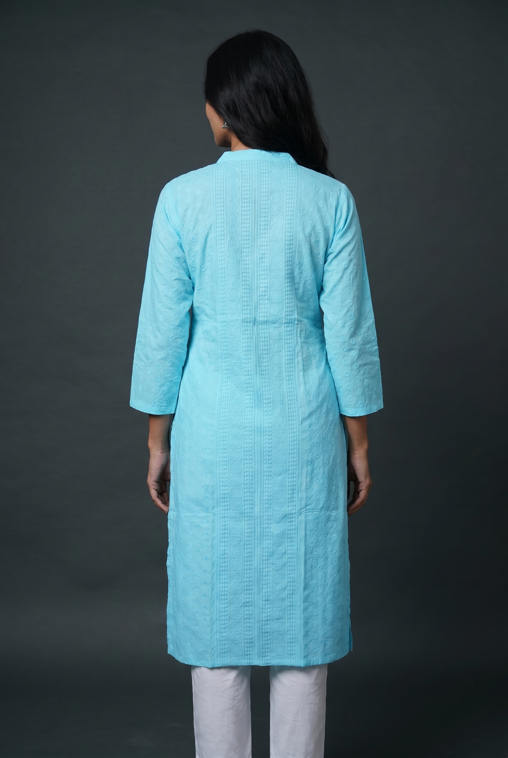 Sky Blue Cotton Chikankari Kurti