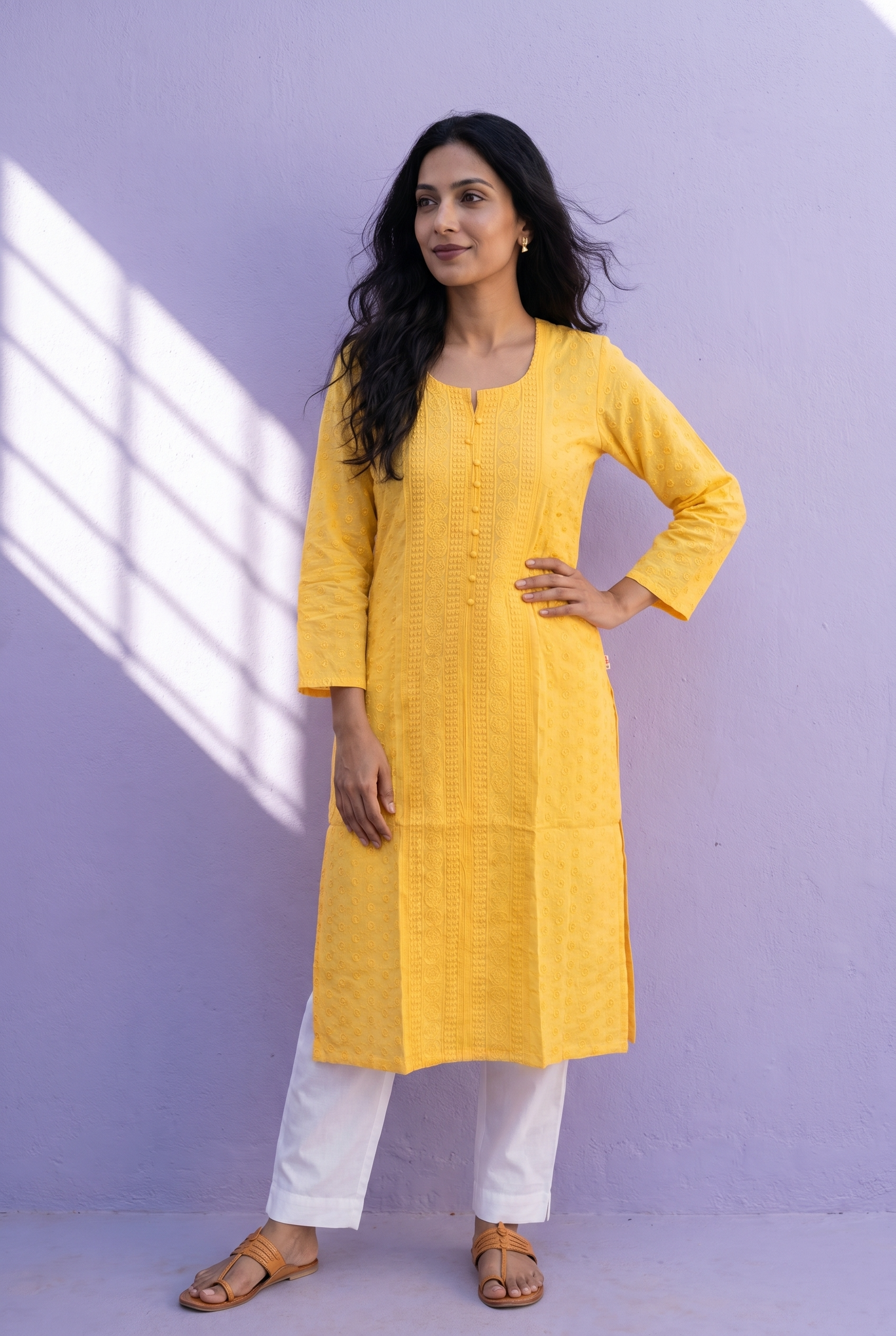 Sunny Yelow Cotton Chikankari Kurti