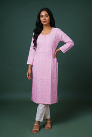 Pink Cotton Chikankari Kurti