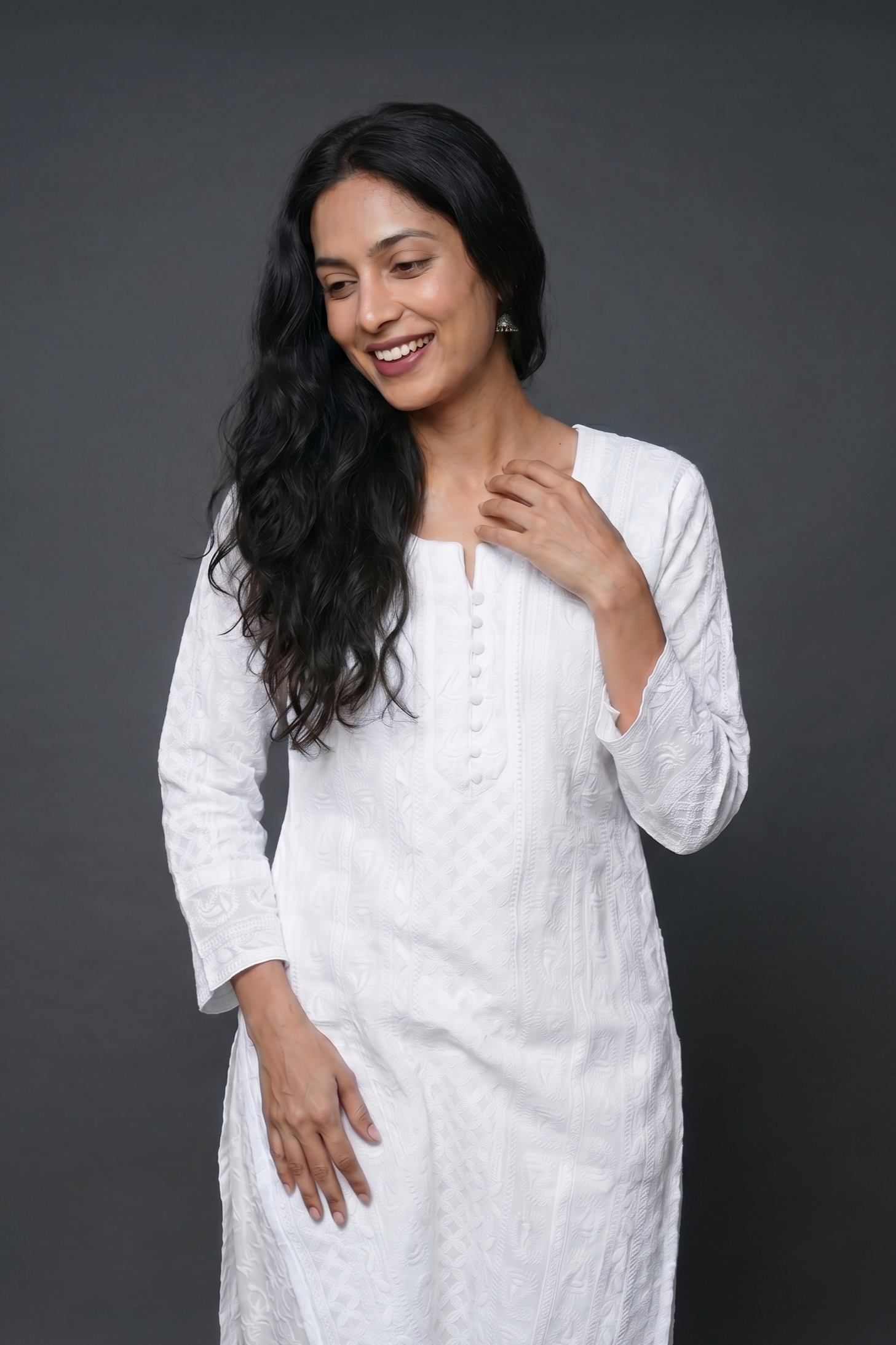 White Georgette Chikankari Kurti with Paisley and Jaal threadwork