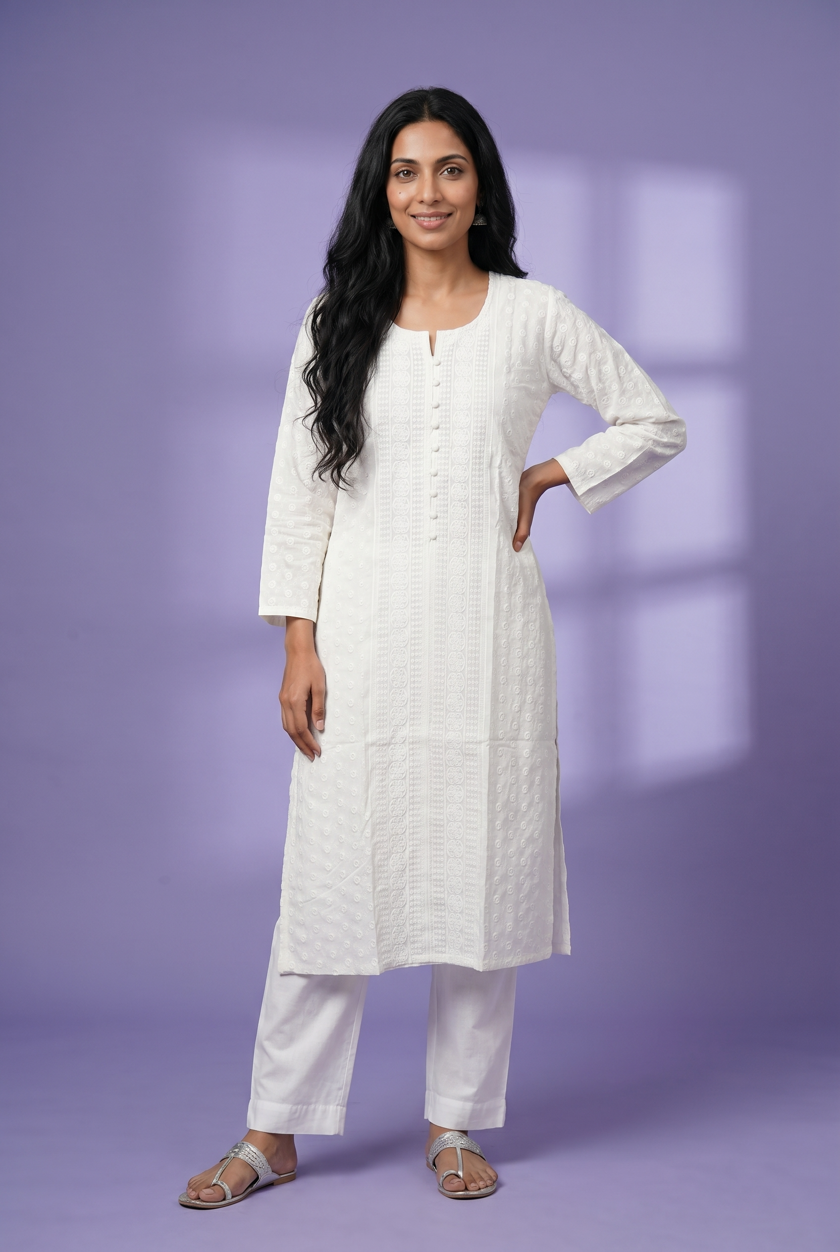 White Cotton Chikankari Kurti