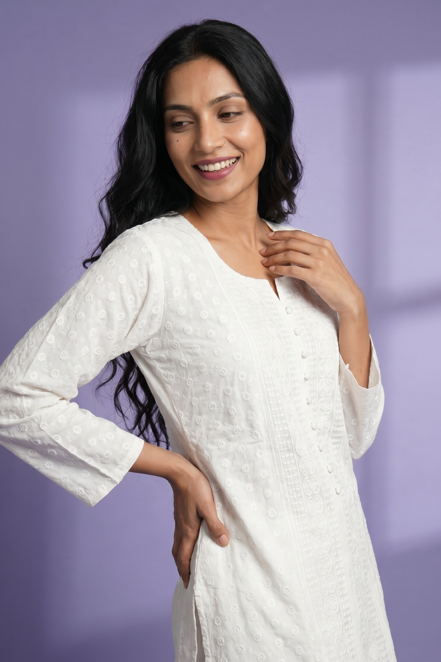 White Cotton Chikankari Kurti