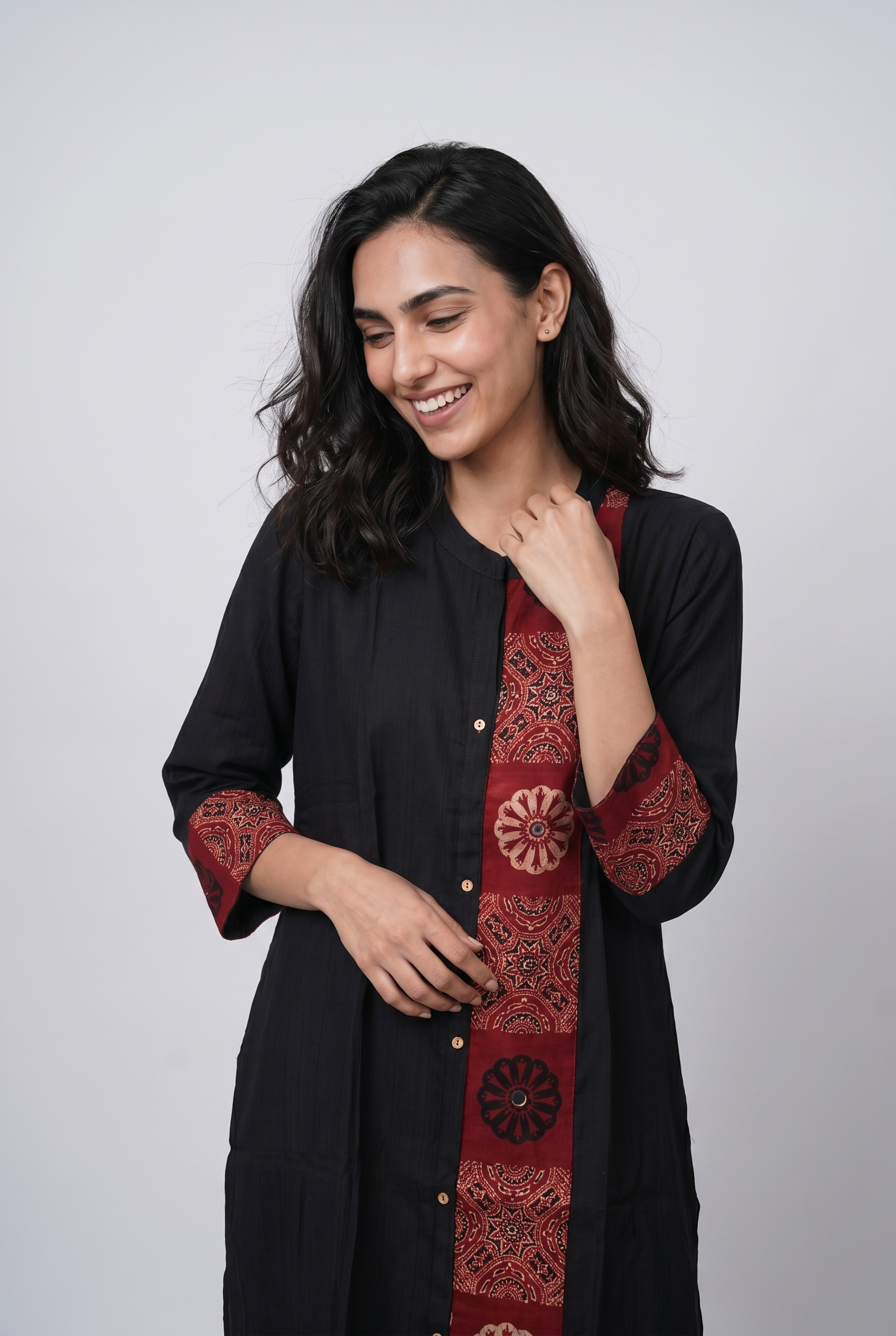 Black Ajrak Block Print Kurti