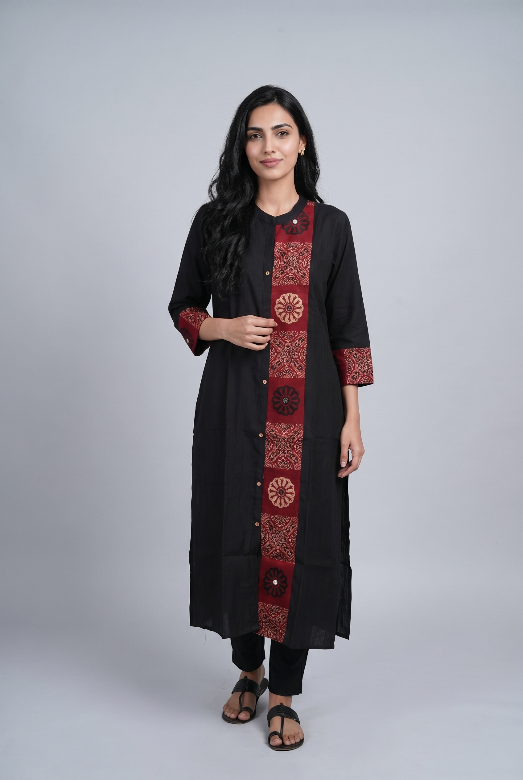 Black Ajrak Block Print Kurti