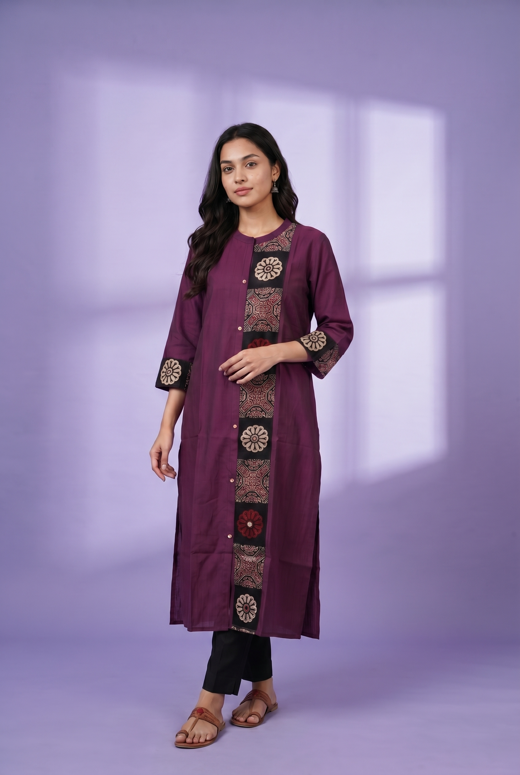 Wine Ajrak Block Print Kurti