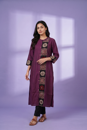 Wine Ajrak Block Print Kurti