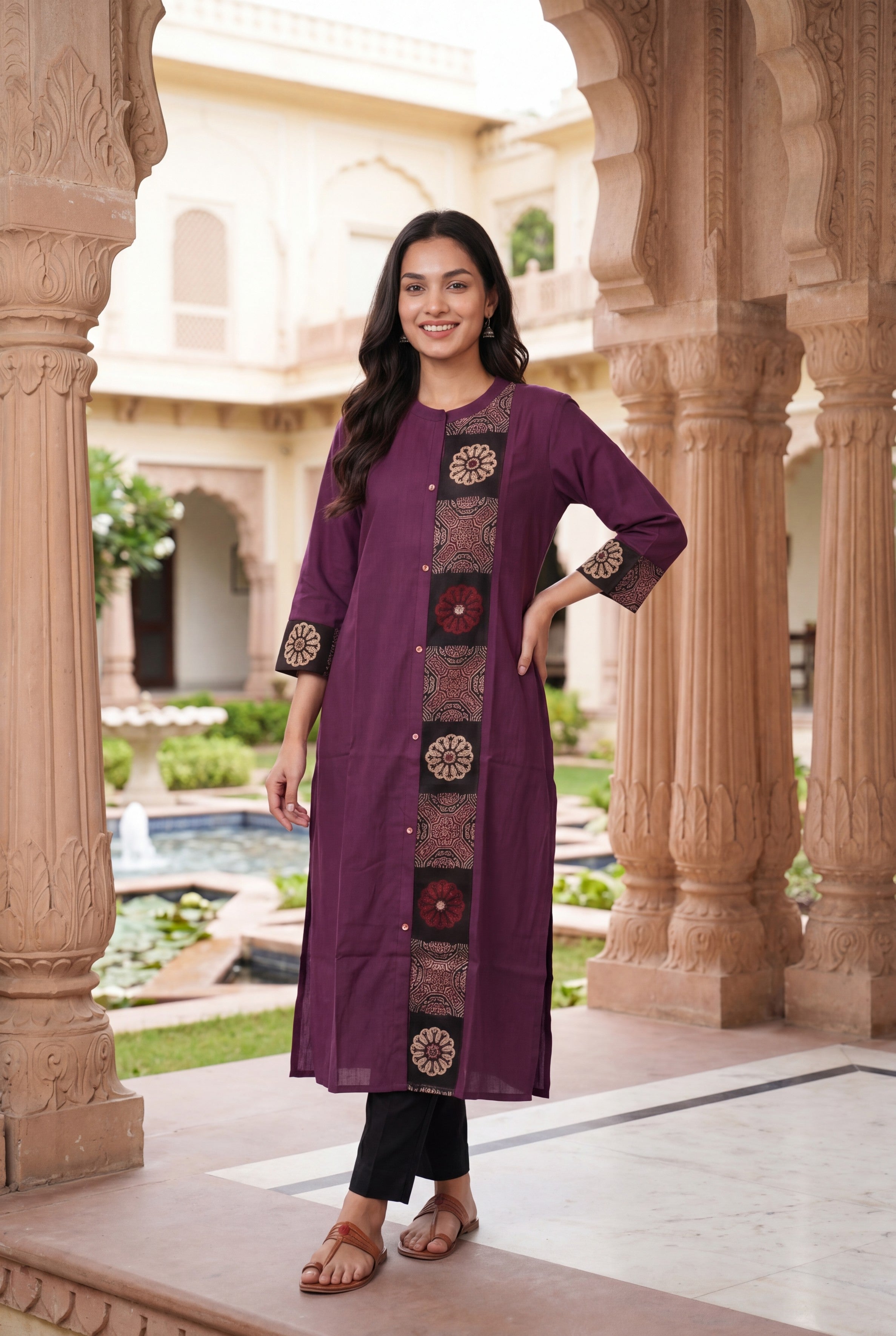 Wine Ajrak Block Print Kurti