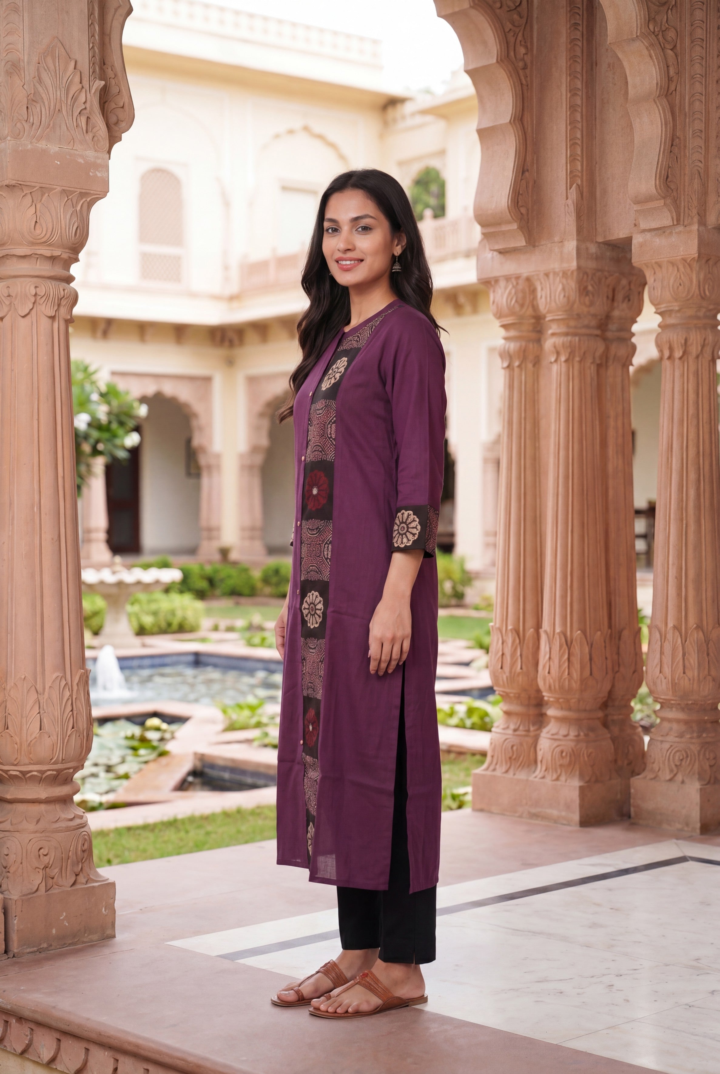 Wine Ajrak Block Print Kurti