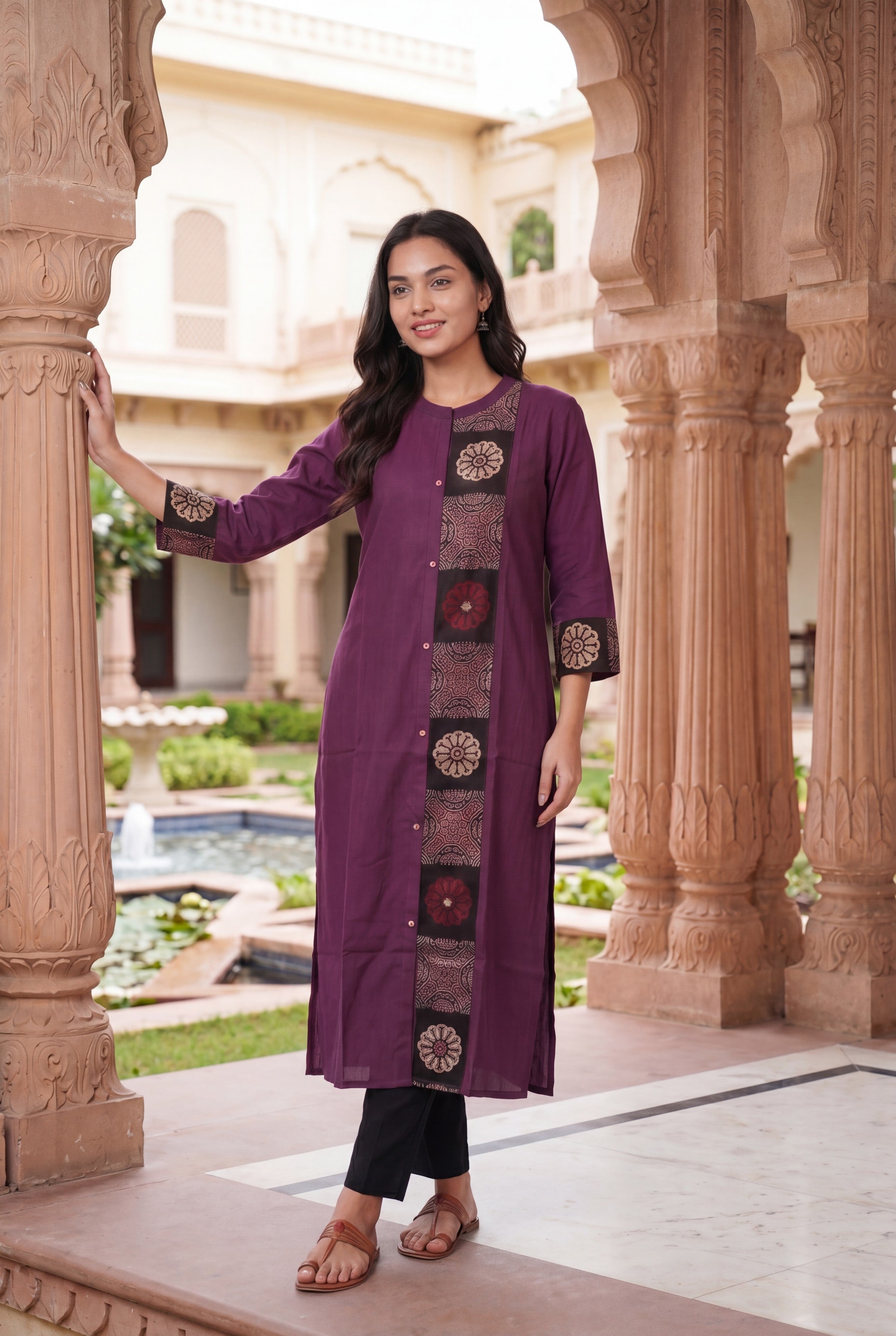 Wine Ajrak Block Print Kurti
