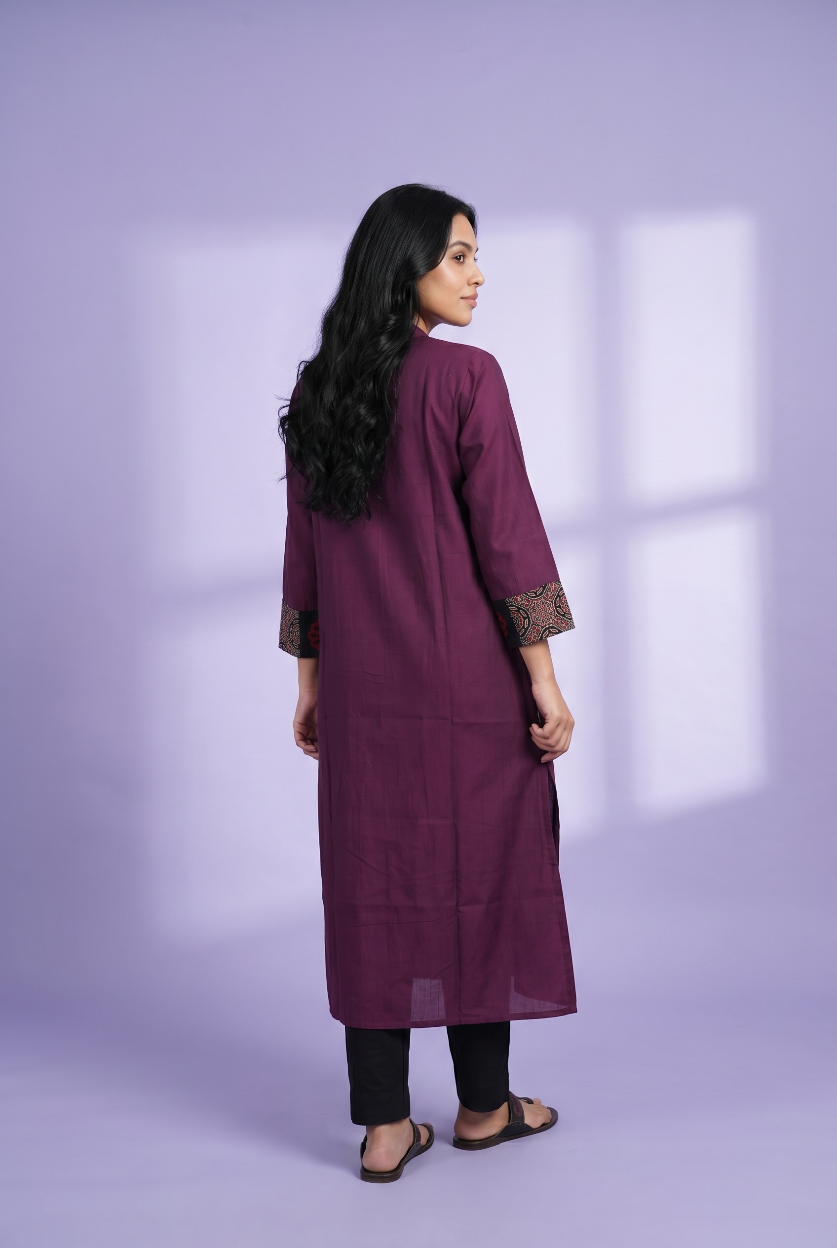 Wine Ajrak Block Print Kurti