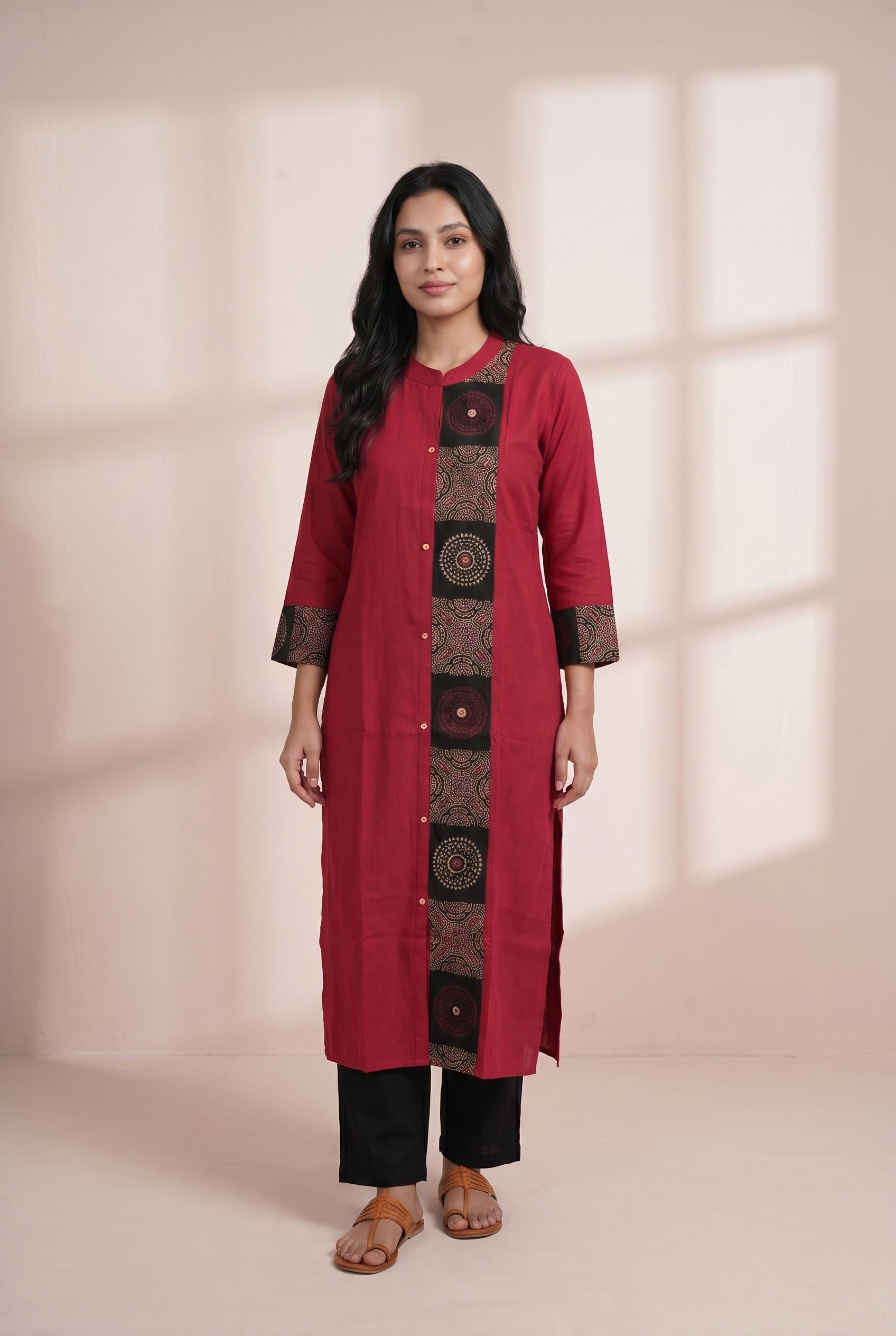 Red Ajrak Block Print Kurti