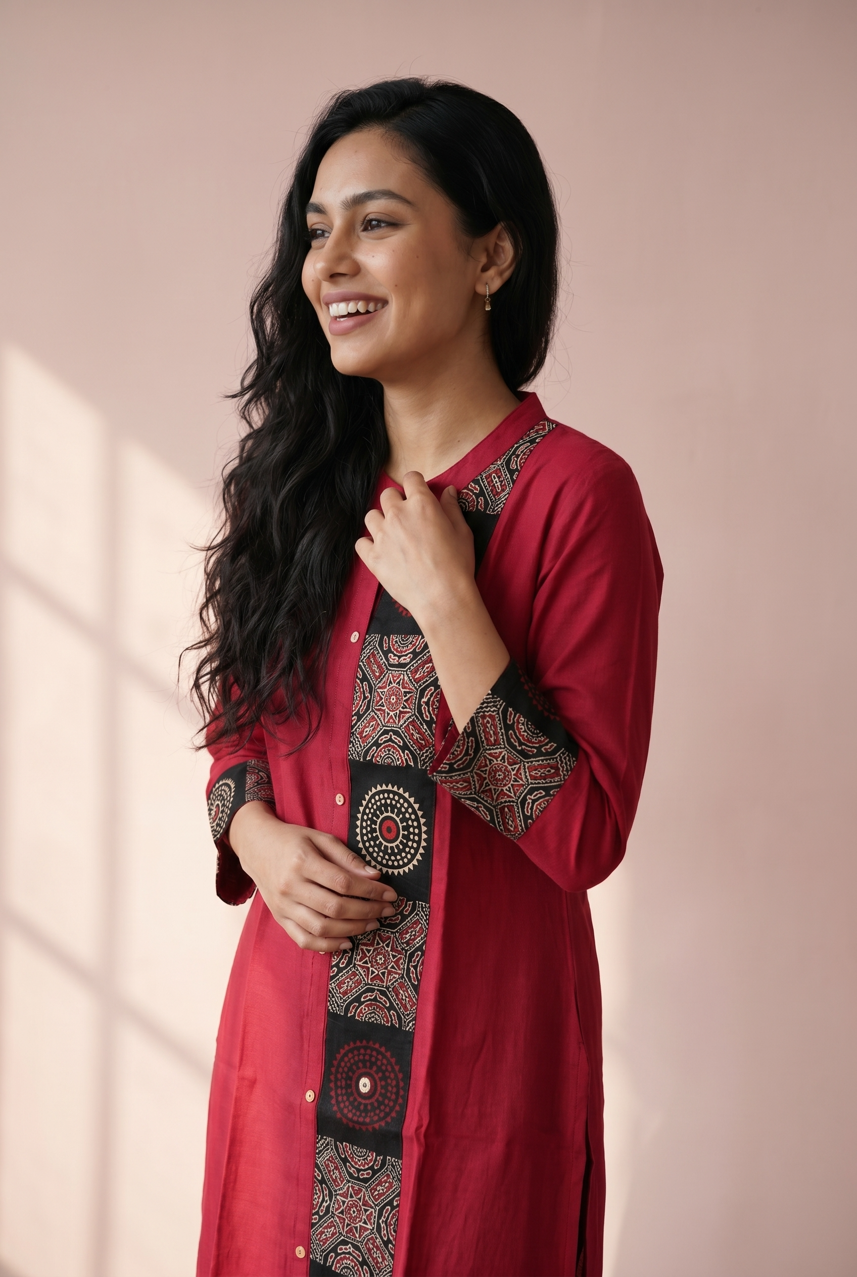 Red Ajrak Block Print Kurti